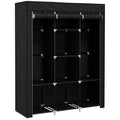 Fabric Wardrobe with 2 Rails and 8 Shelves for Clothes Storage - Black