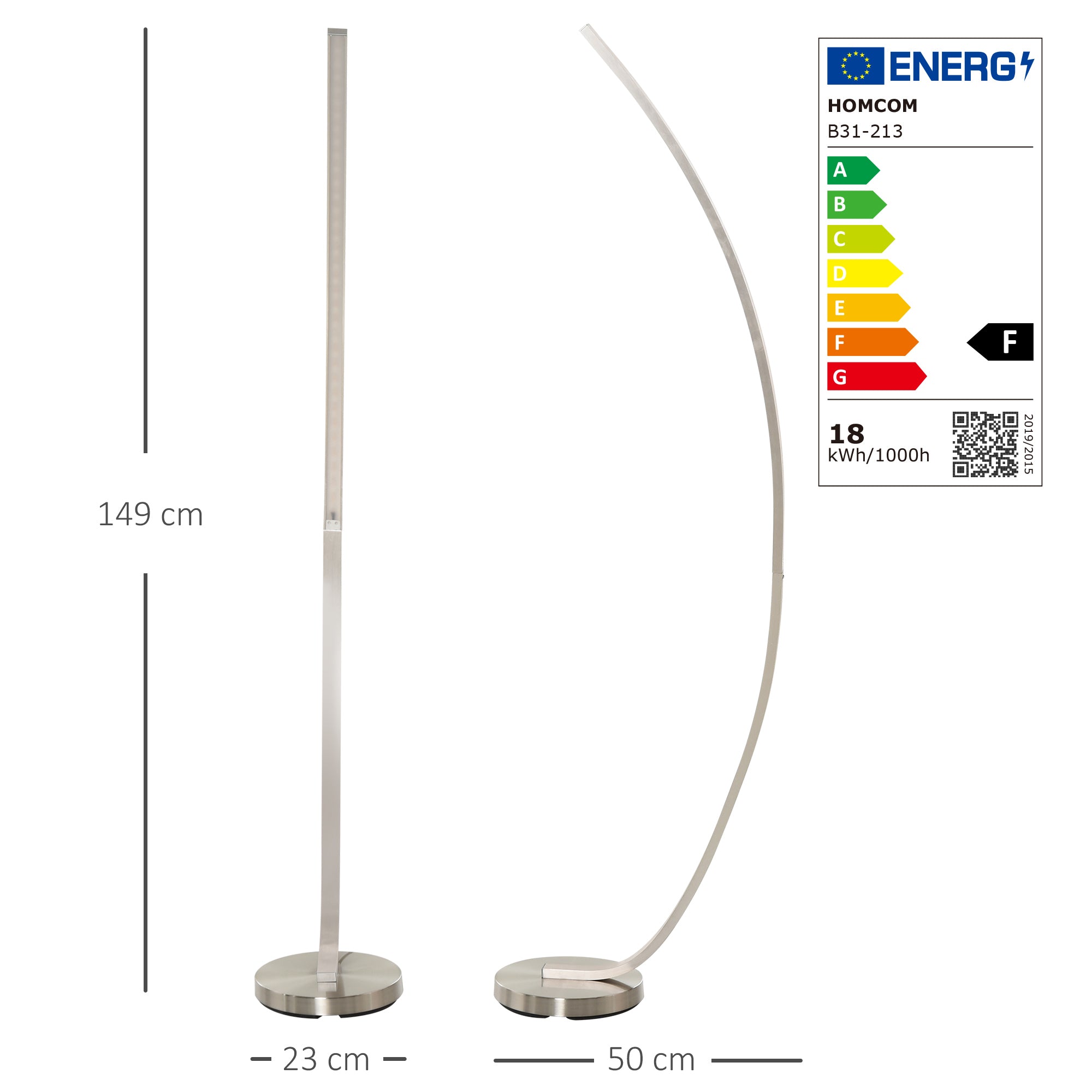 Aluminium Arc Floor Lamp Futuristic Indoor Standing LED Light w/ Switch