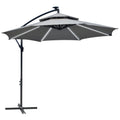3 Metre Cantilever Banana Parasol with Solar LED Lights and Double Roof - Light Grey