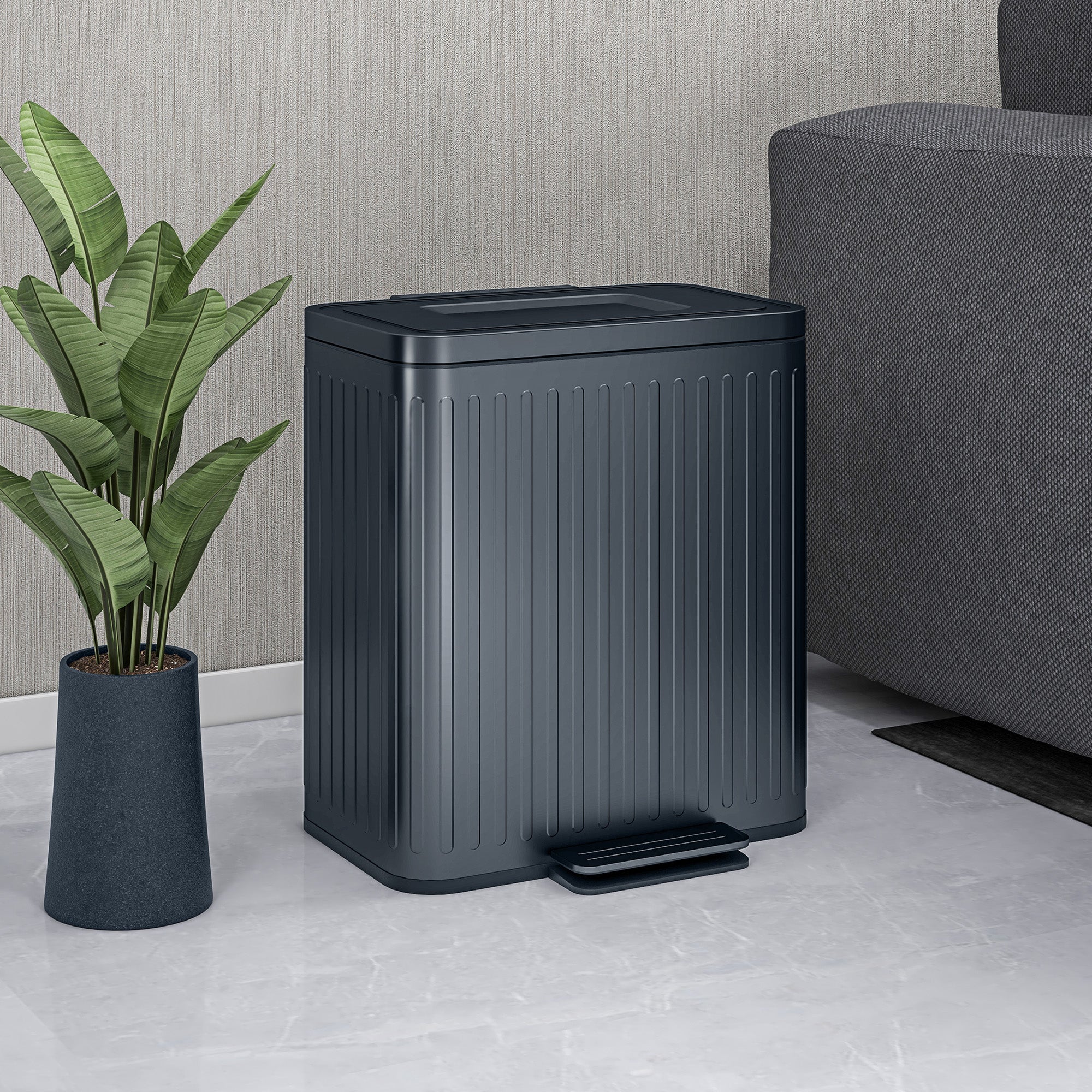 40L Dual Compartment Rubbish Bin, with Soft-Close Lid - Black