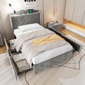 3FT Single Velvet Upholstered Storage Bed with 4 Drawers & USB Ports - Gray