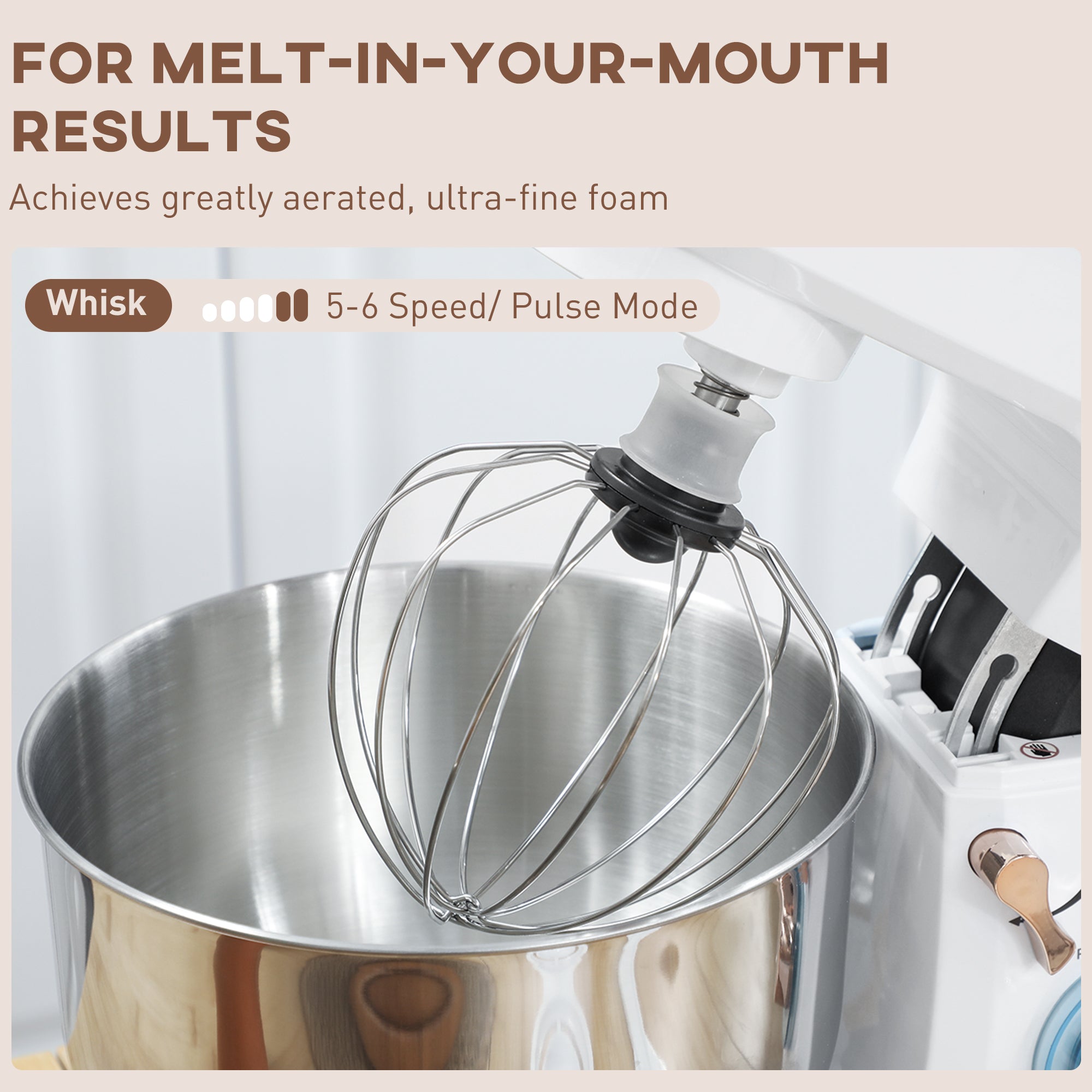 Stand Mixer, 5L Food Mixer for Baking, 6 Speeds and Pulse Setting, 1400W Cake Electric Kitchen Mixer with Dough Hook, Whisk, Stainless Steel Bowl, Splash Guard, Beater, White