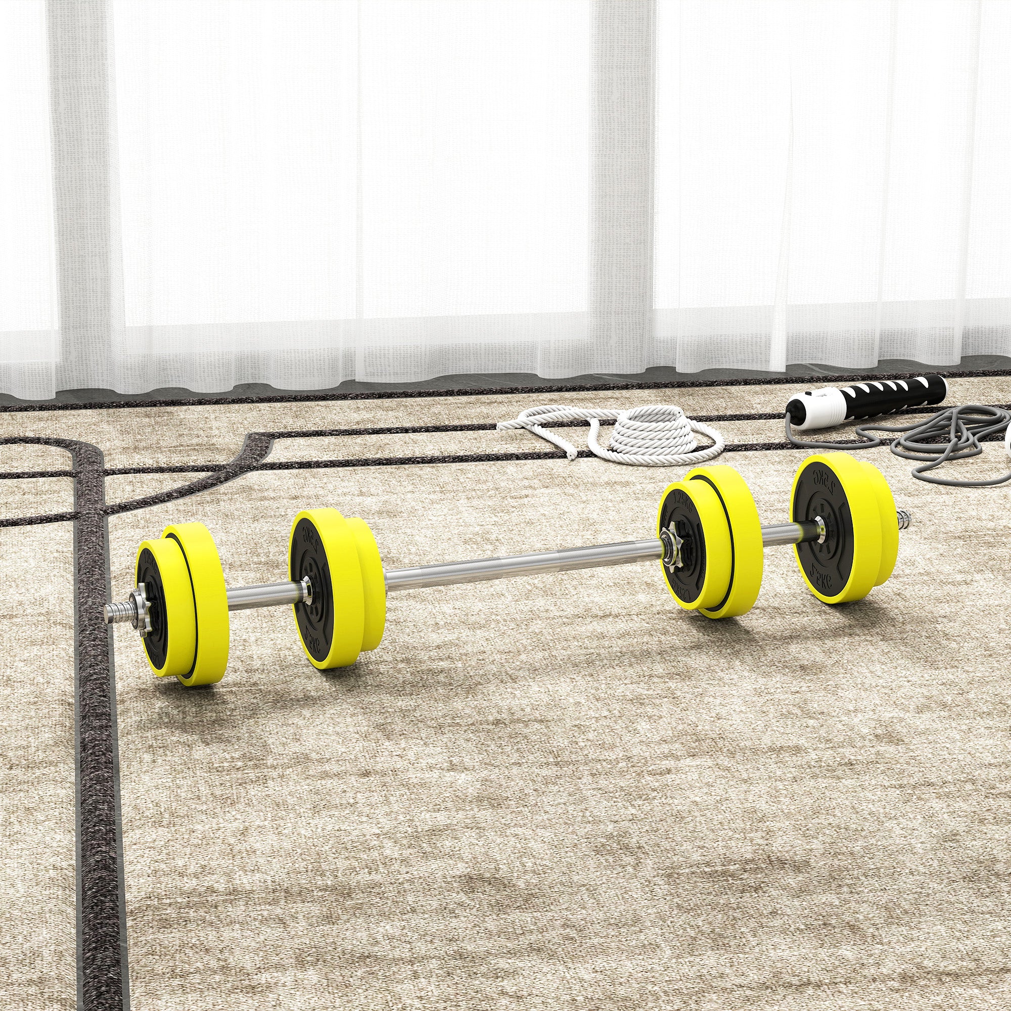 20KGS 2-In-1 Dumbbell & Barbell Adjustable Set Strength Muscle Exercise Fitness Plate Bar Clamp Rod Home Gym Sports Area, Yellow