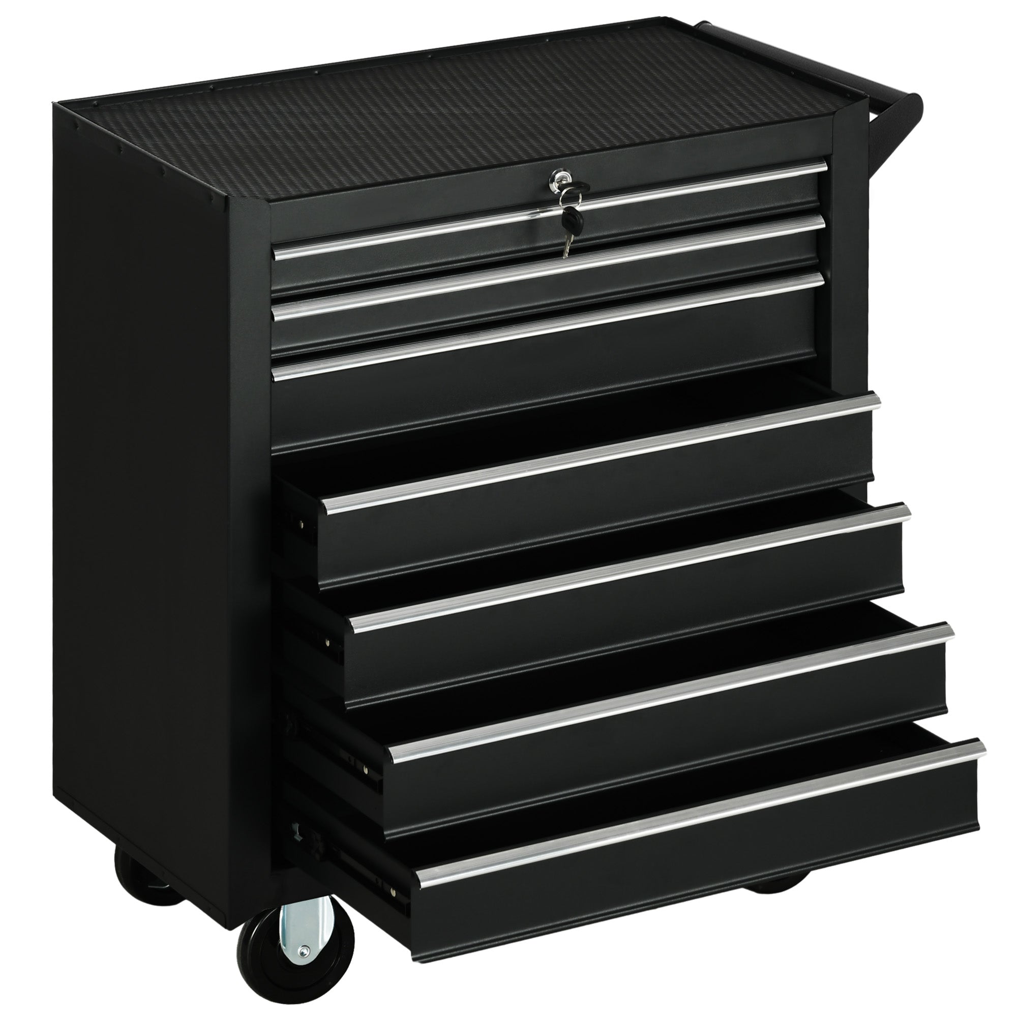 Roller Tool Cabinet Storage Chest Box 7 Drawers Roll Wheels Garage Workshop Matte Black