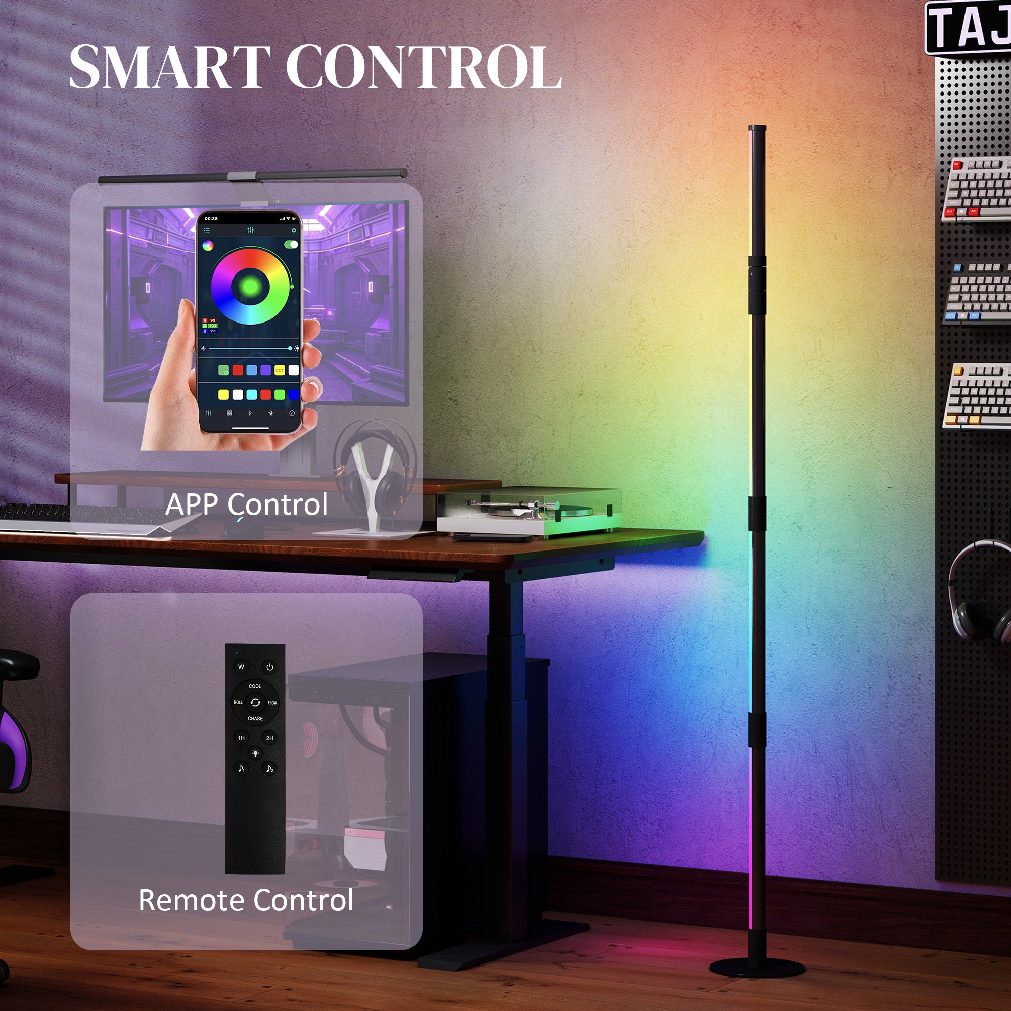 LED Floor Lamp, 360° RGB Detachable Corner Floor Lamp with App & Remote Control, Colour Changing Standing Lamp with Music Sync & Timing, for Living Room, Game Room, Dark Grey