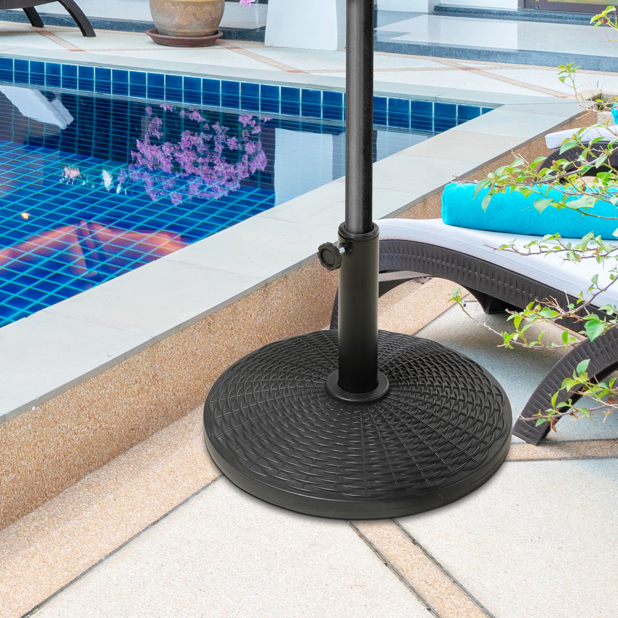 11.5 kg Plastic and Cement Rattan Pattern Parasol Base - Black