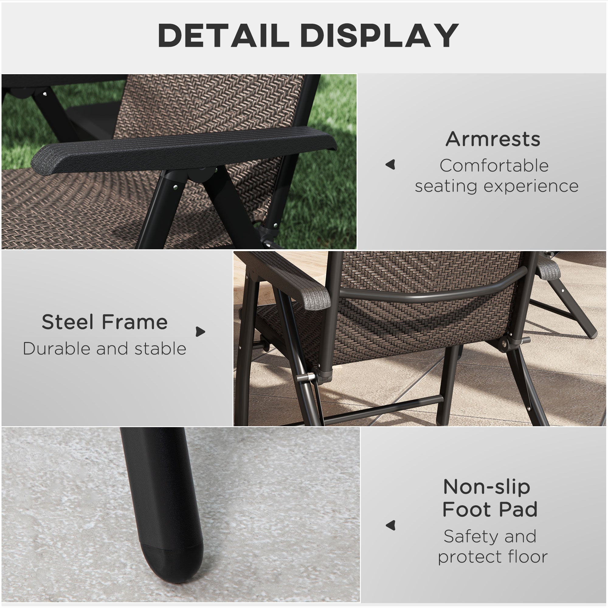 Set of 4 Folding Garden Chairs with 7-Position Adjustable Backs - Dark Brown
