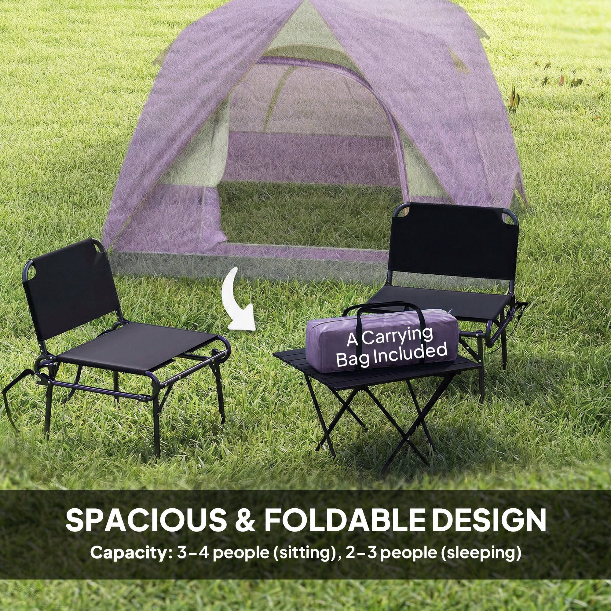3-4 Person Camping Tent, Easy Set Up 3-4 Man Tent w/ Sewn-in Groundsheet, Waterproof Dome Tent w/ Mesh Windows