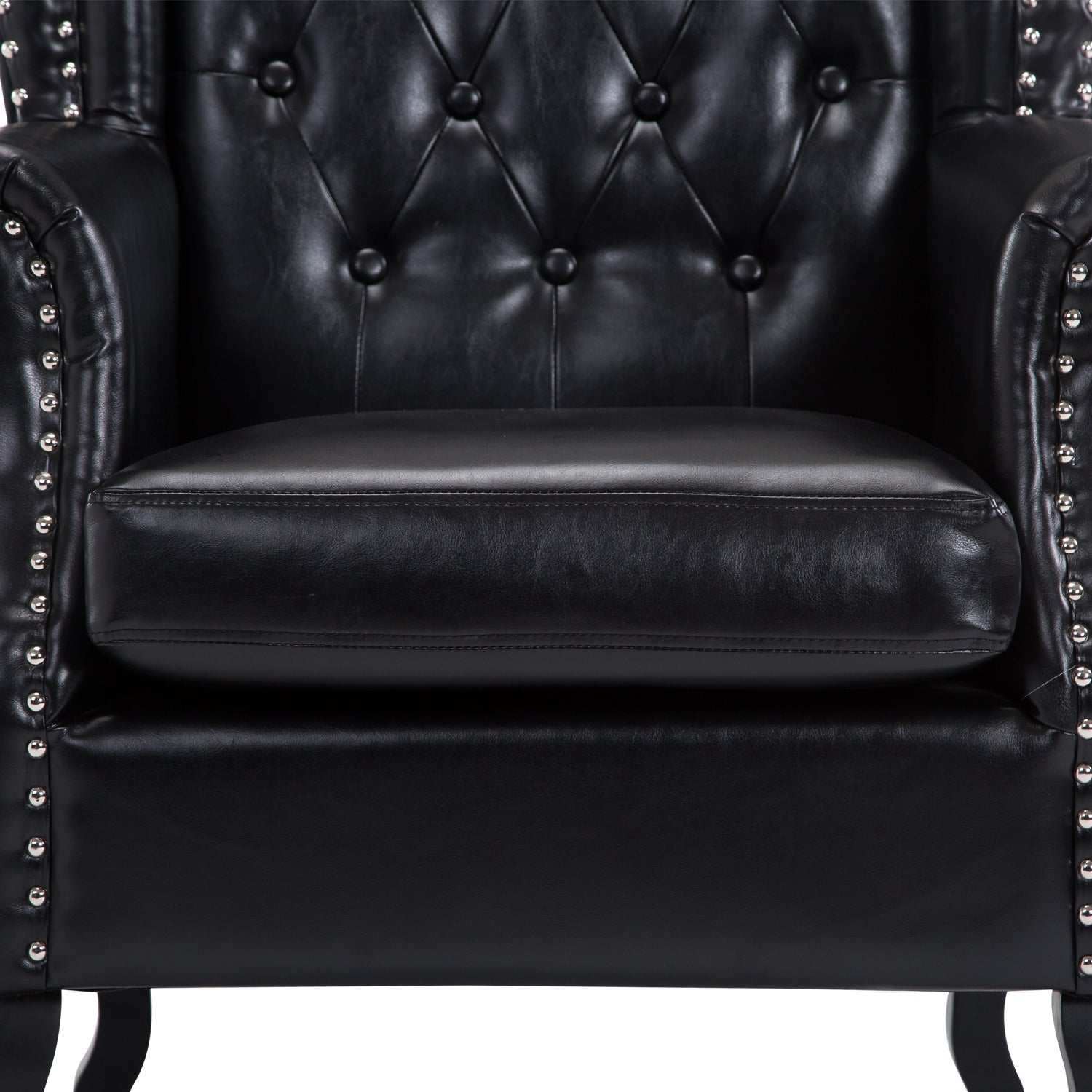 PU Leather Vintage Style High Back Armchair-Black