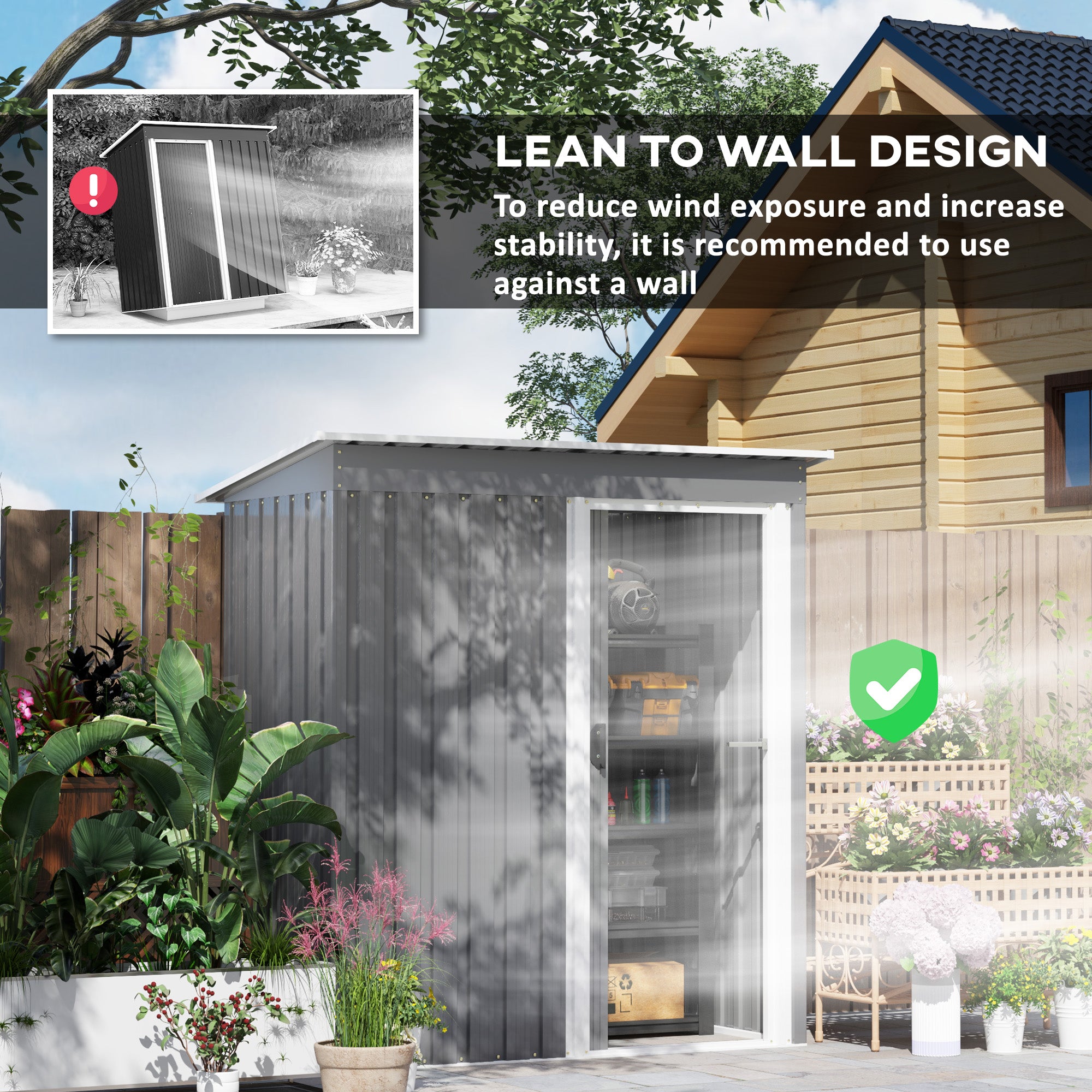 5 x 3ft Garden Storage Shed with Sliding Door and Sloped Roof Outdoor Equipment Tool, Light Grey