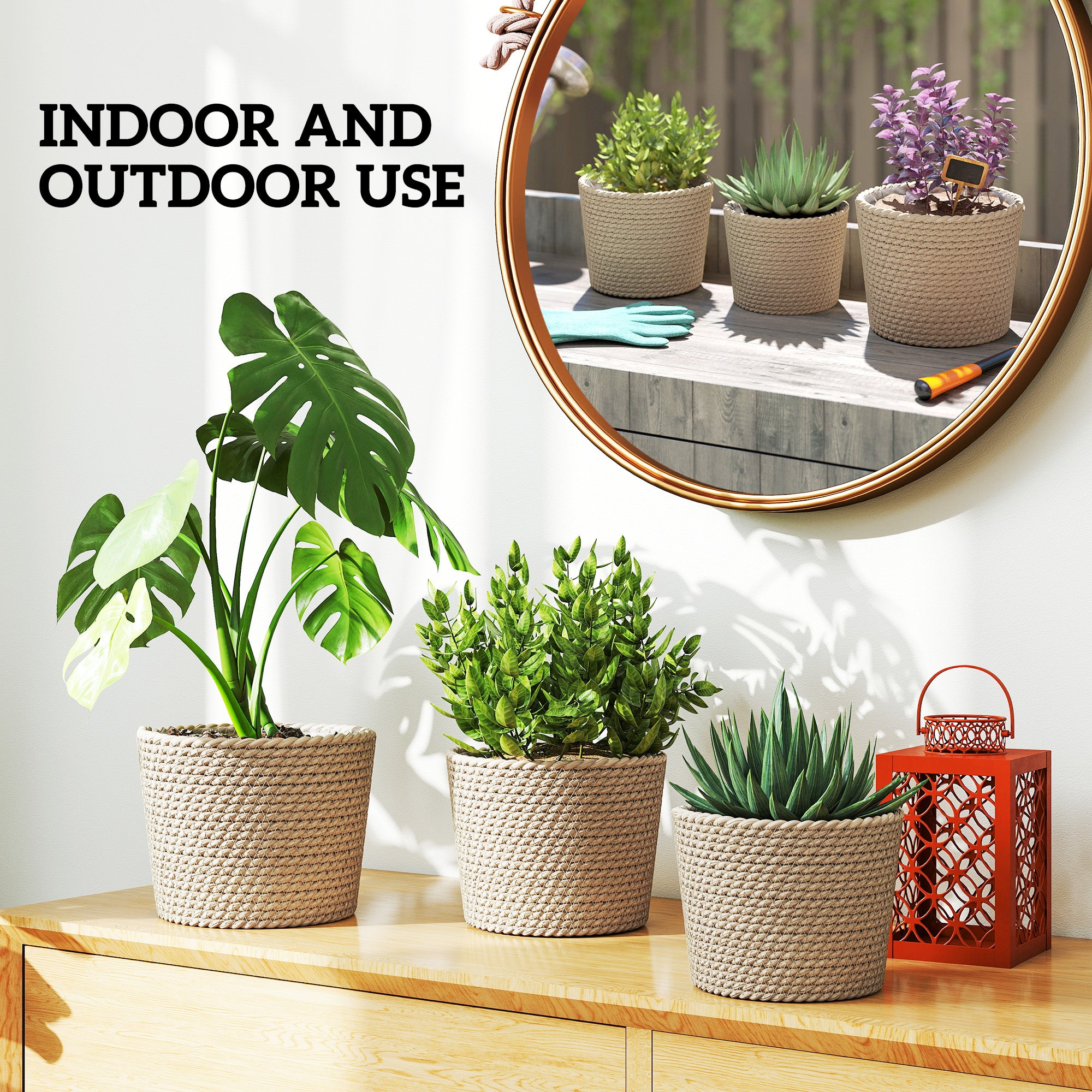Seagrass Planters Set of 3 Plant Pots for Indoor Outdoor Patio Balcony Natural