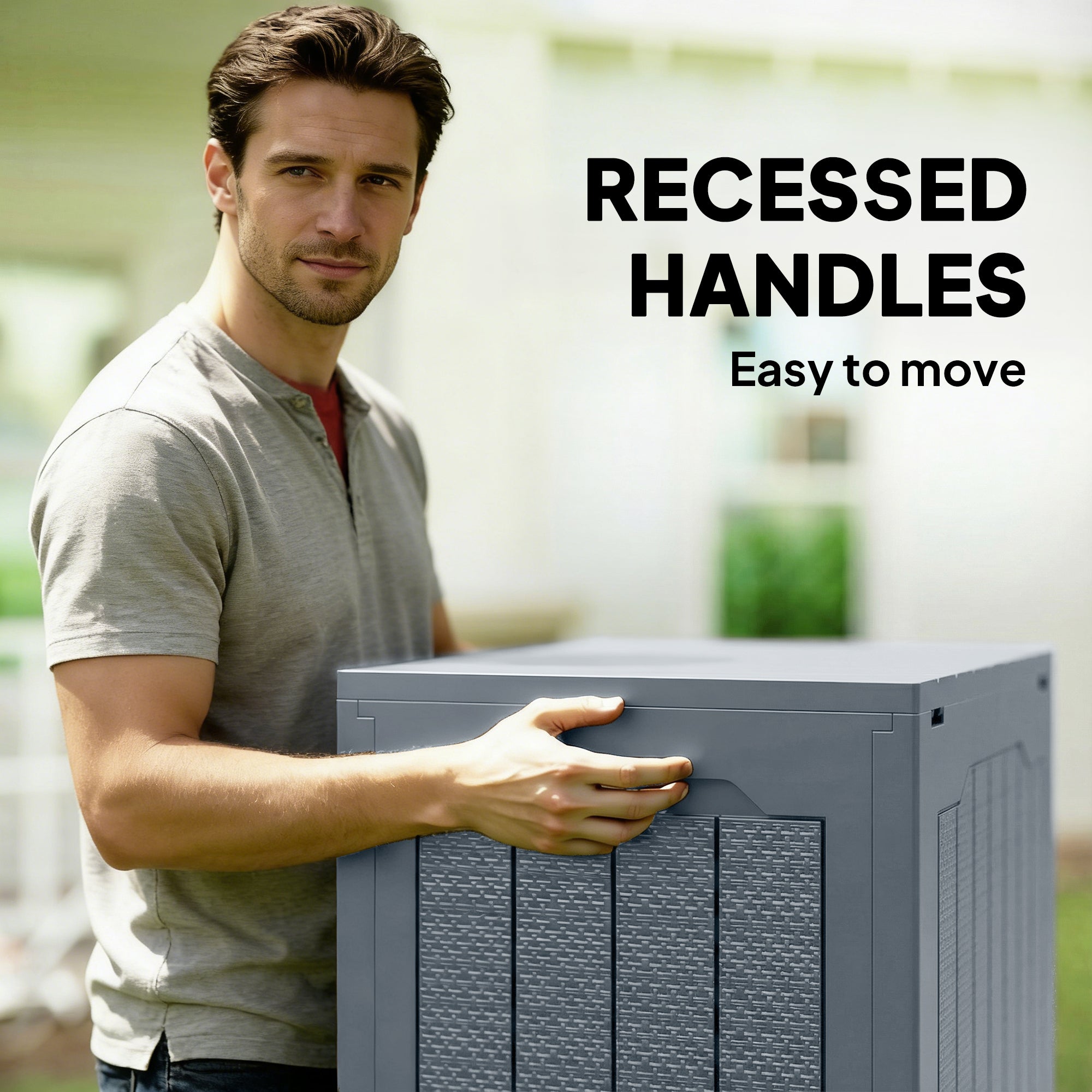 93L Plastic Garden Storage Box, Outdoor Storage Box with Handles, Waterproof Outdoor Storage Container, Light Grey