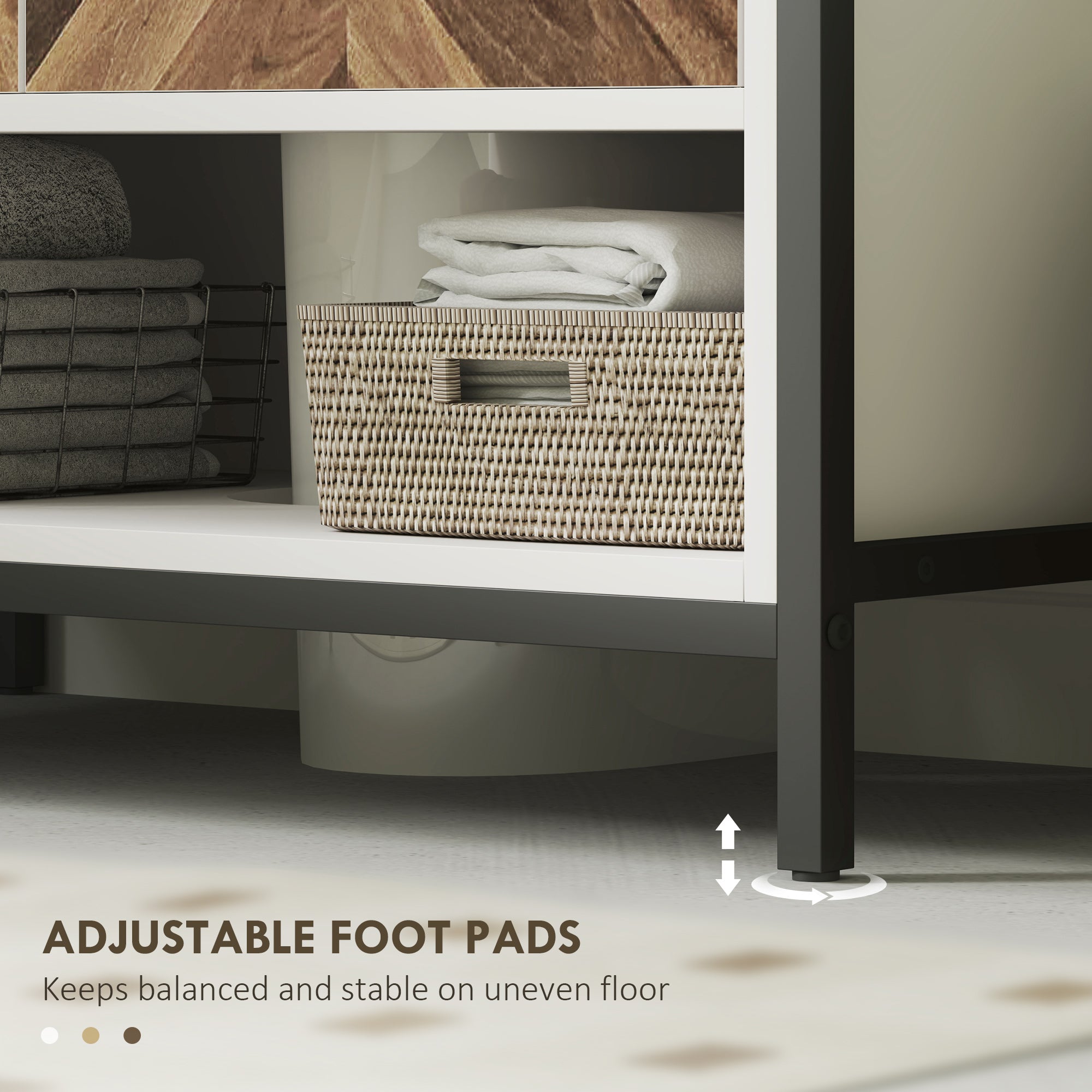 Under Sink Bathroom Cabinet, Rustic Under Sink Cabinet with Herringbone Doors and Open Compartment for Basin with or without Pedestal, 80 x 40 x 60cm, Cream White