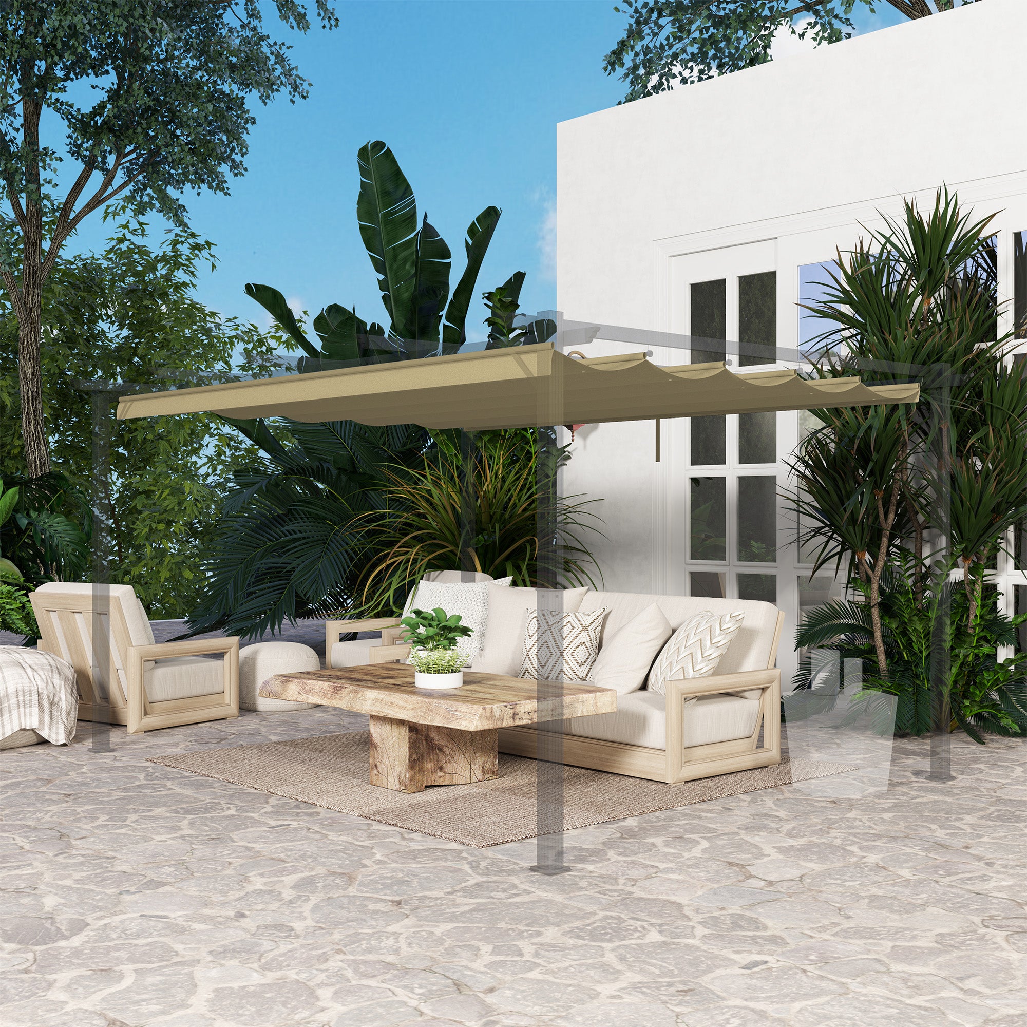 Retractable Pergola Canopy Replacement 4x3 Metre Polyester Tan