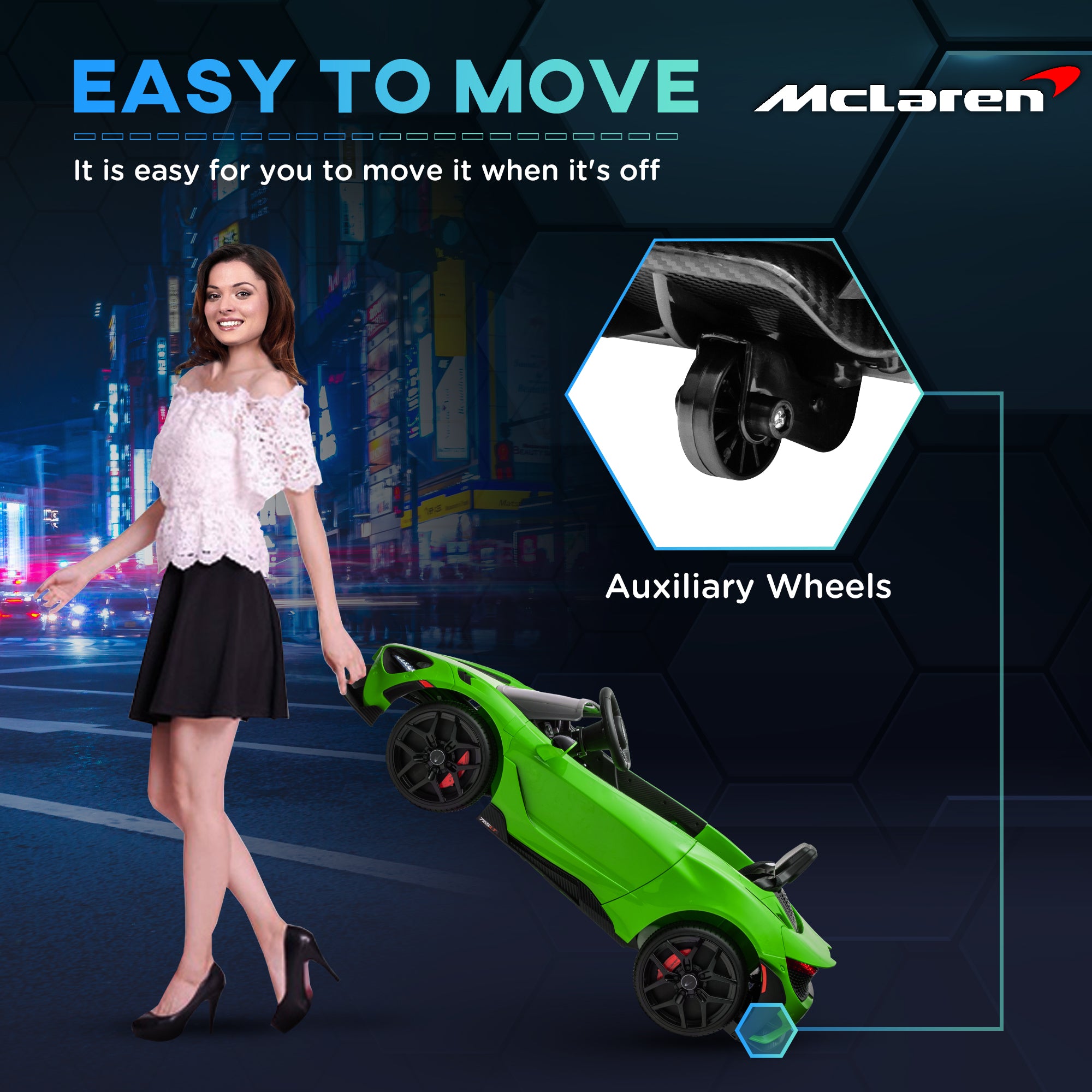 McLaren 765LT Licensed 12V Kids Electric Ride on Car with Butterfly Doors Remote Control Transport Wheels Green