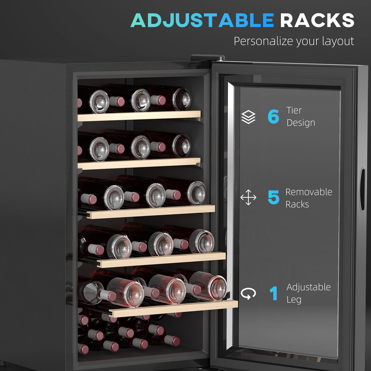 41 Bottle Wine Fridge 91L with Glass Door, LED Light & Digital Touch Control - Black