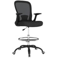 Ergonomic Draughtsman Mesh Drafting Chair with Flip-up Armrest and Adjustable Foot Ring - Black