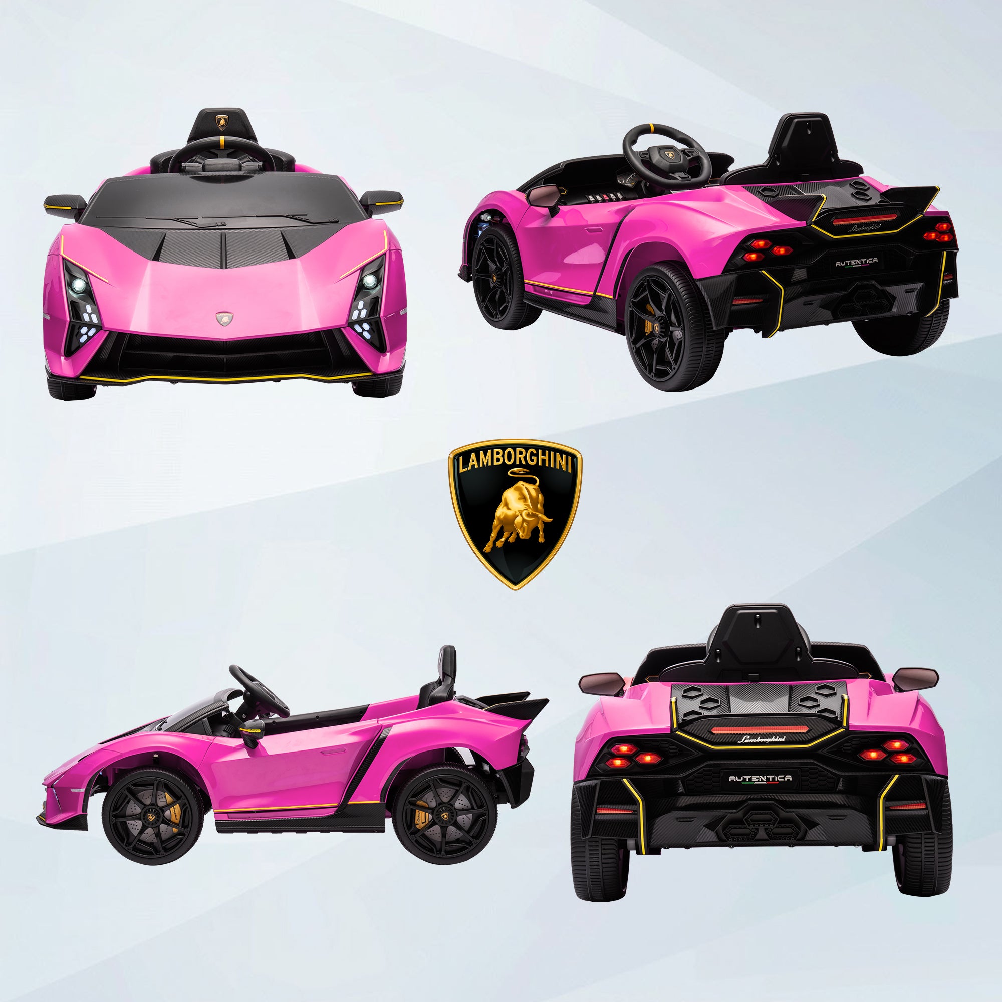 12V Lamborghini Autentica Licensed Kids Electric Car with Remote Control, Four Suspension Wheels, Soft Start, Pink