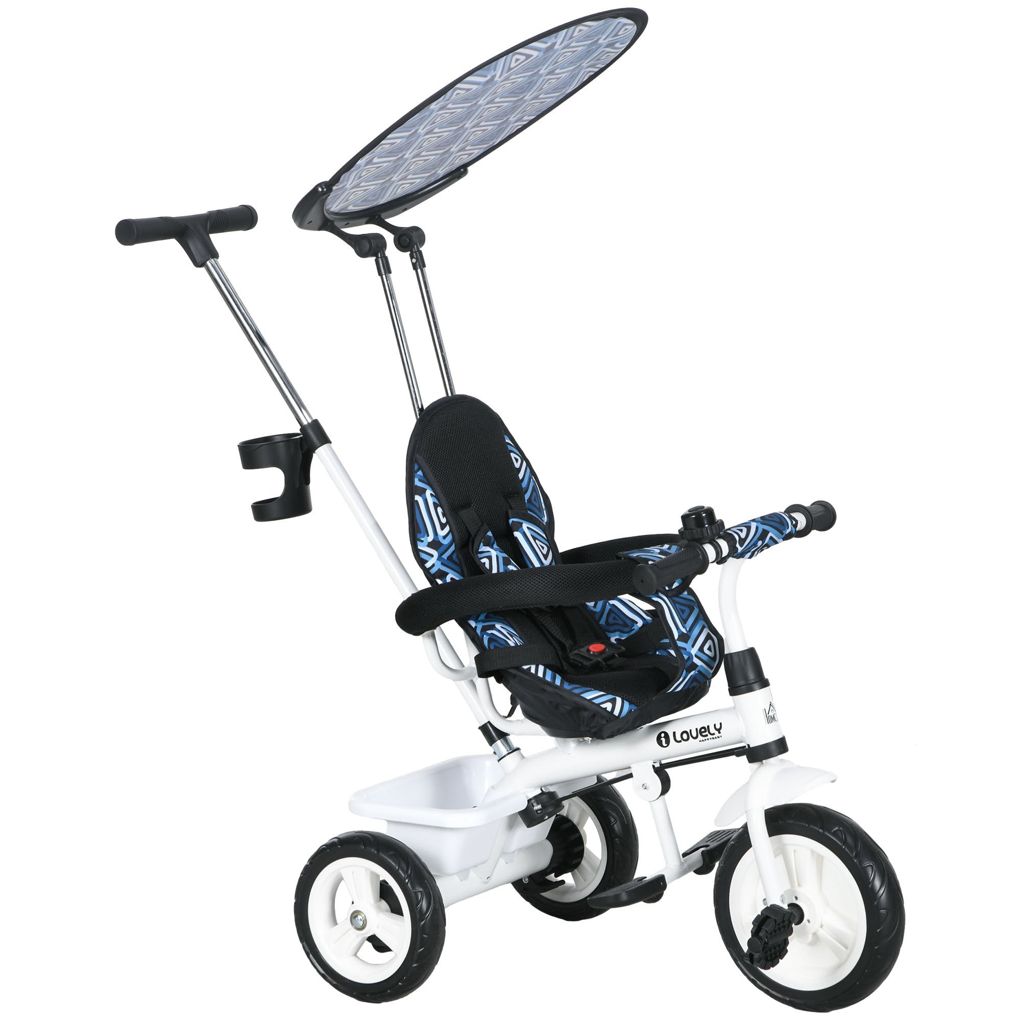 6 in 1 Tricycle for Kids with 5-point harness straps, Removable Canopy, Blue