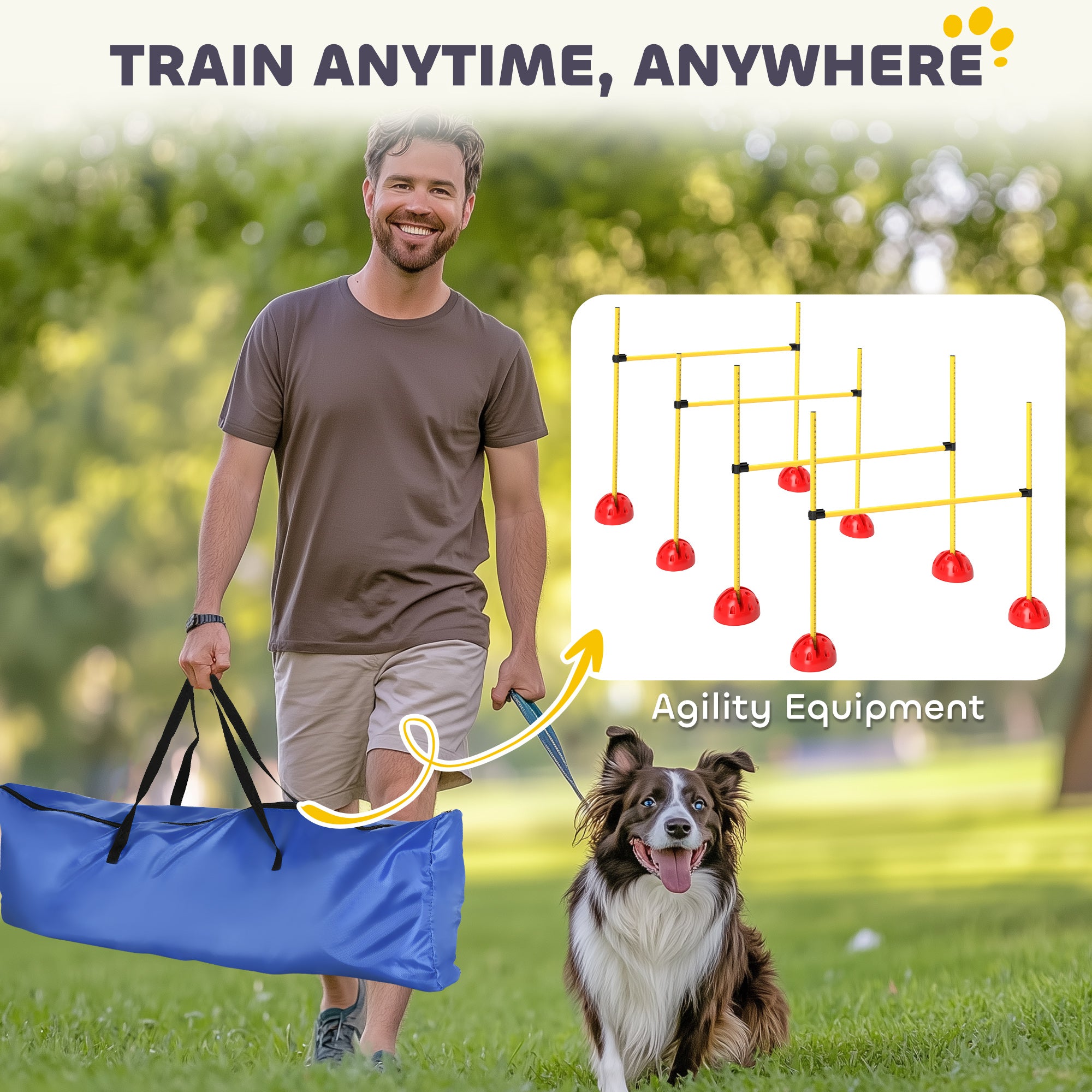 4 Piece Adjustable Dog Agility Hurdle Set with Carry Bag - Yellow