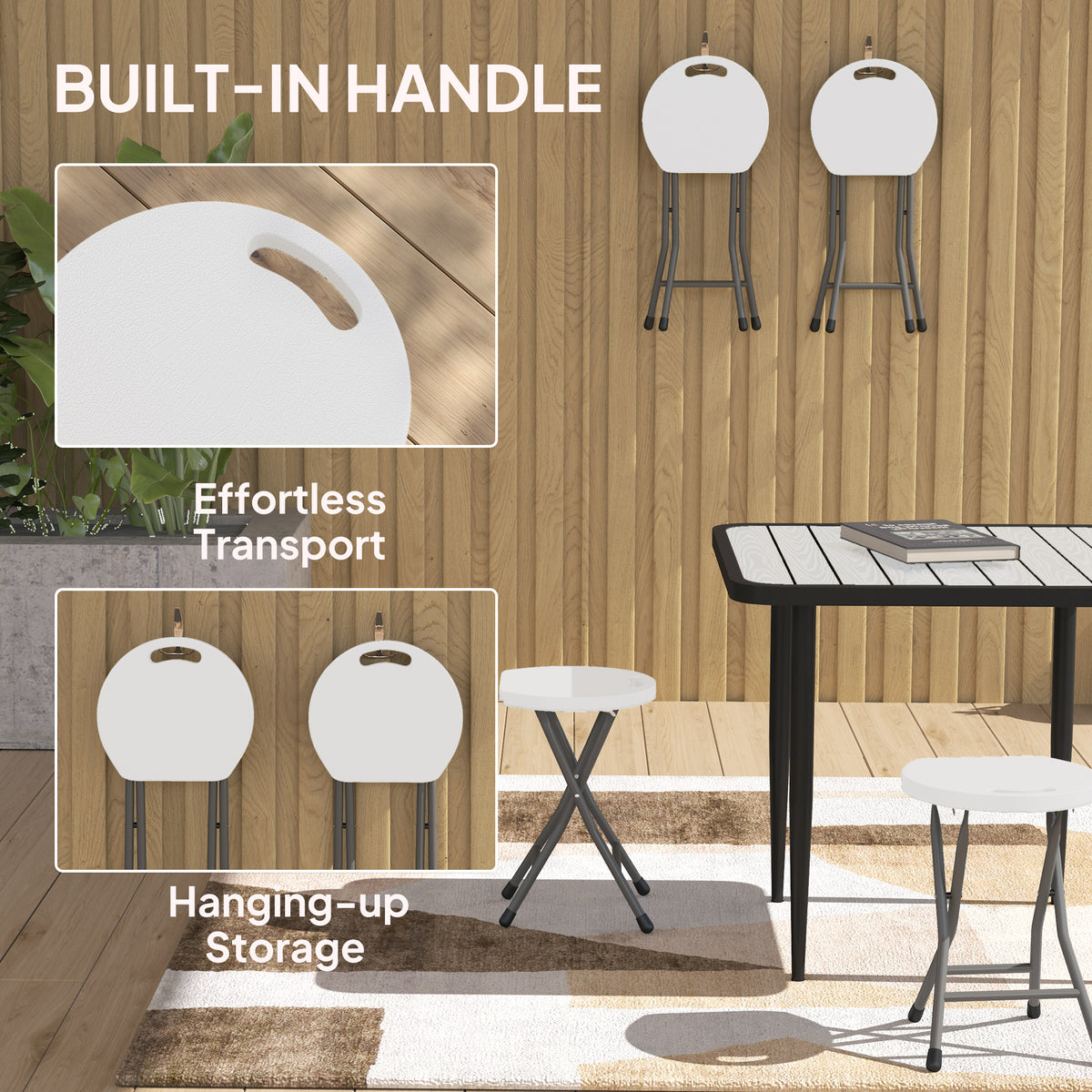 Set of 4 Folding Carry Stools with Powder-Coated Steel Legs - White