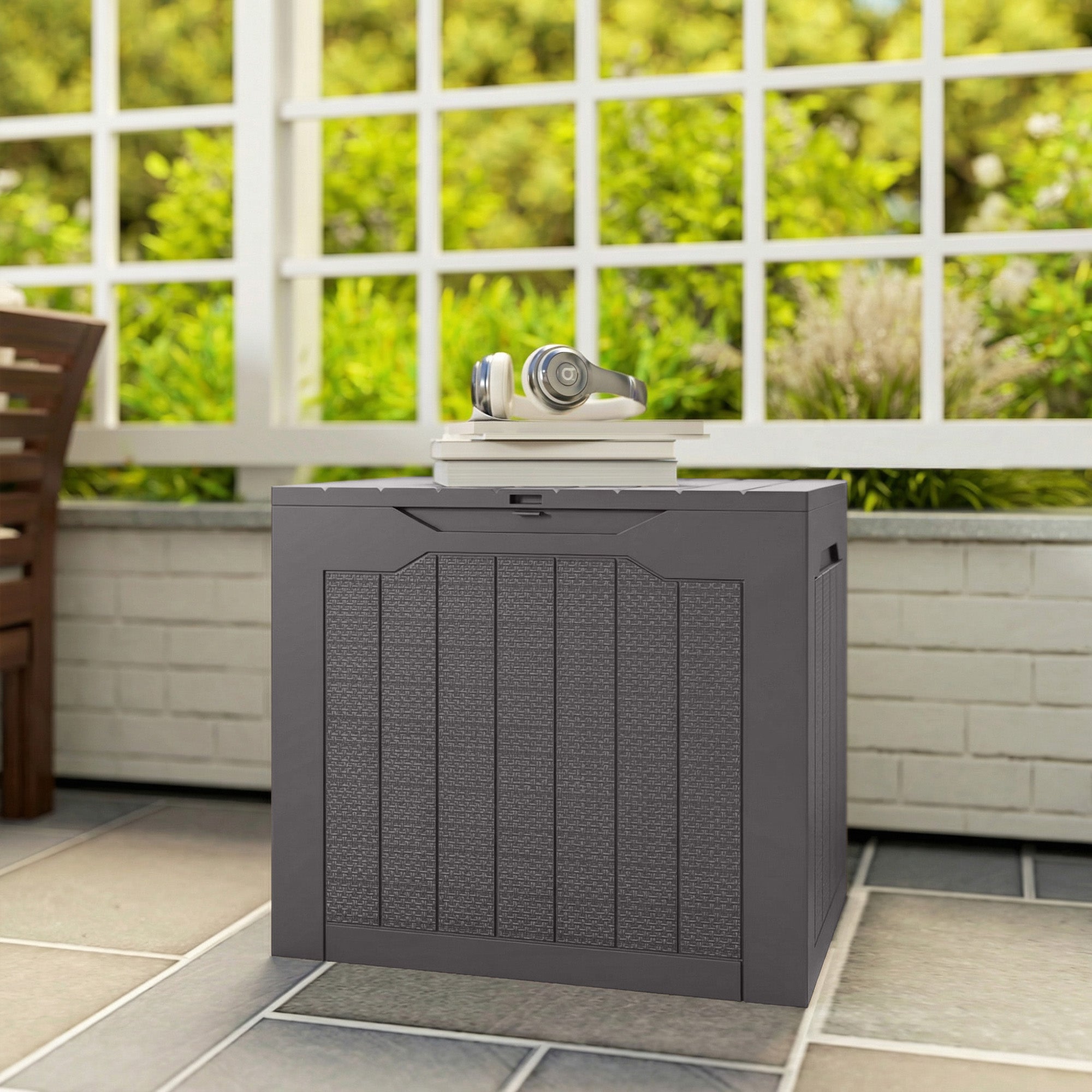 93L Plastic Garden Storage Box, Outdoor Storage Box with Handles, Waterproof Outdoor Storage Container, Brown