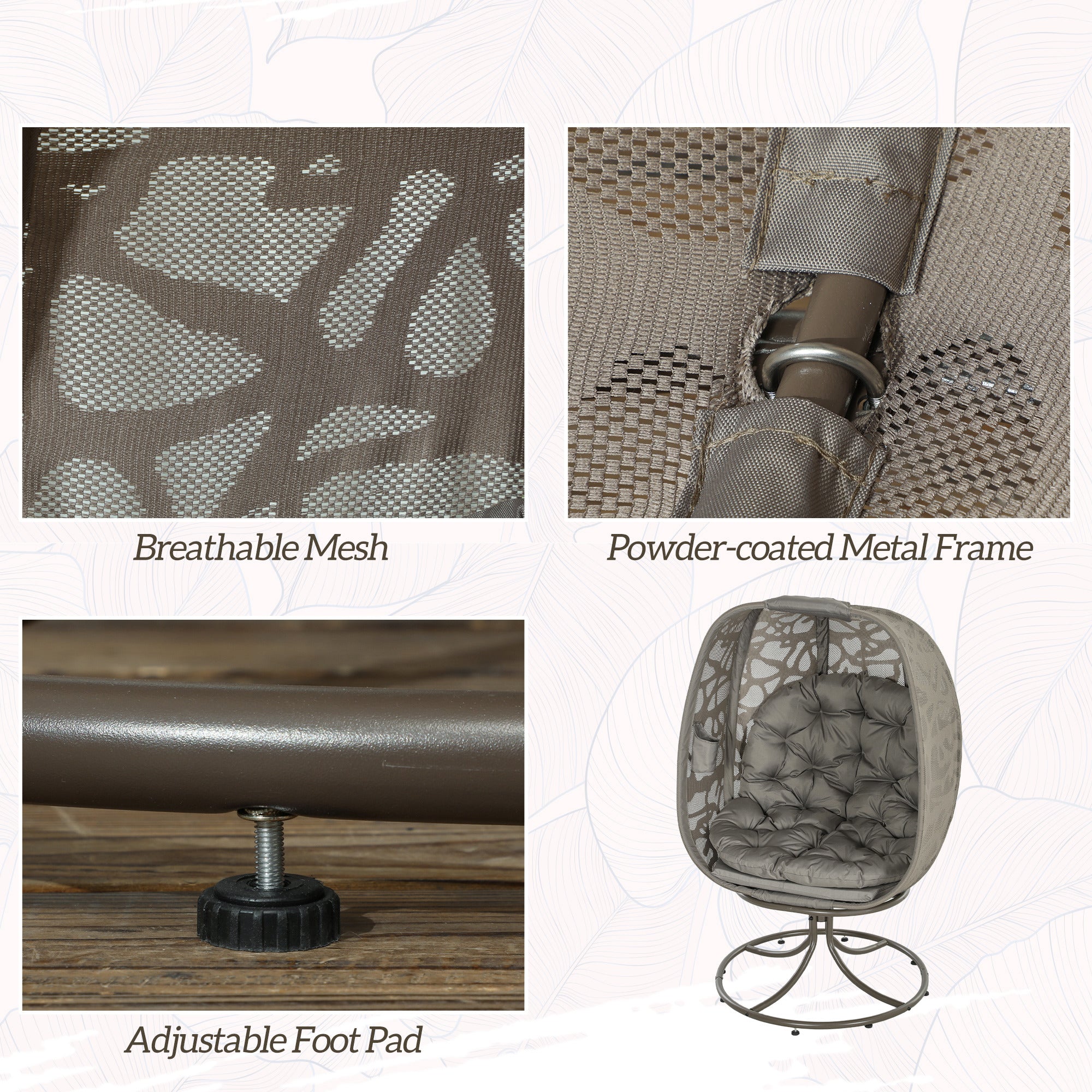 Swivel Egg Chair with Cushions and Metal Frame - Sand Brown