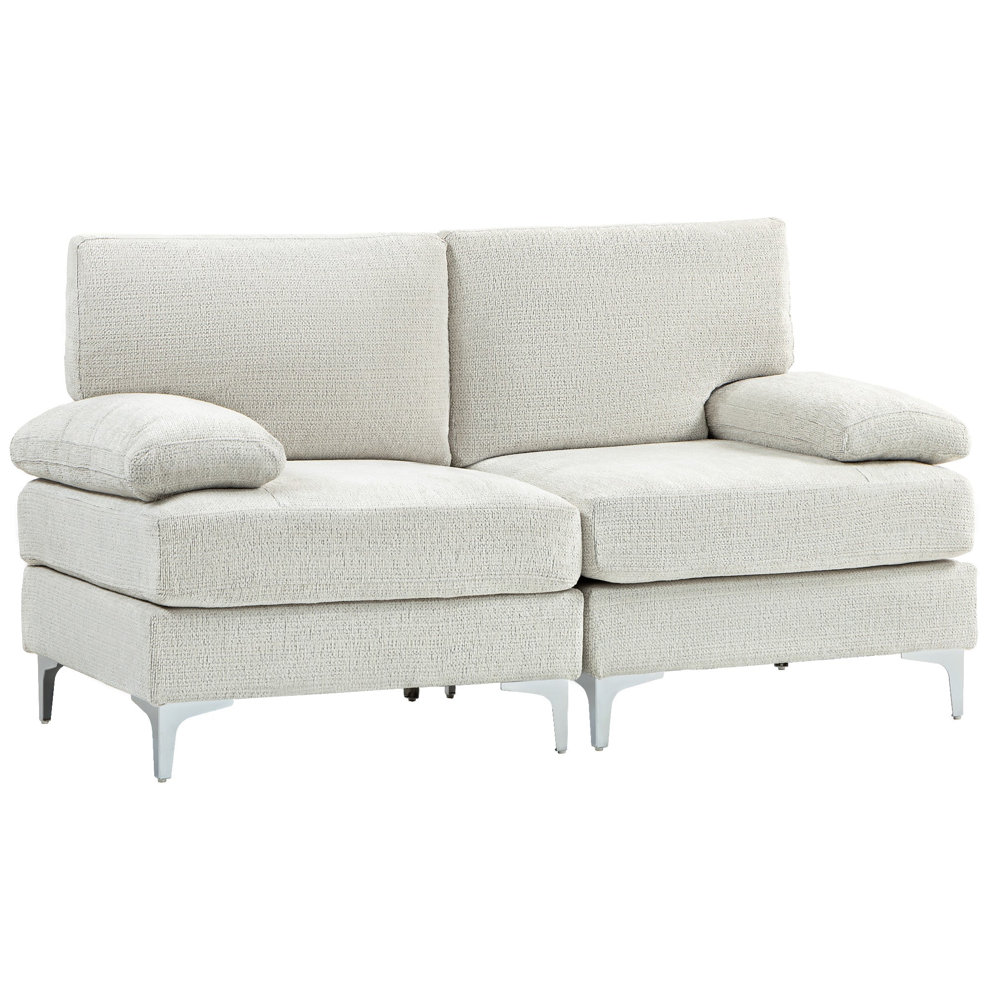 2 Seater Sofa, Modern Fabric Loveseat with Spring Cushion and Metal Legs, Small Couch for Living Room, Bedroom, Home Office, Reception, Cream White