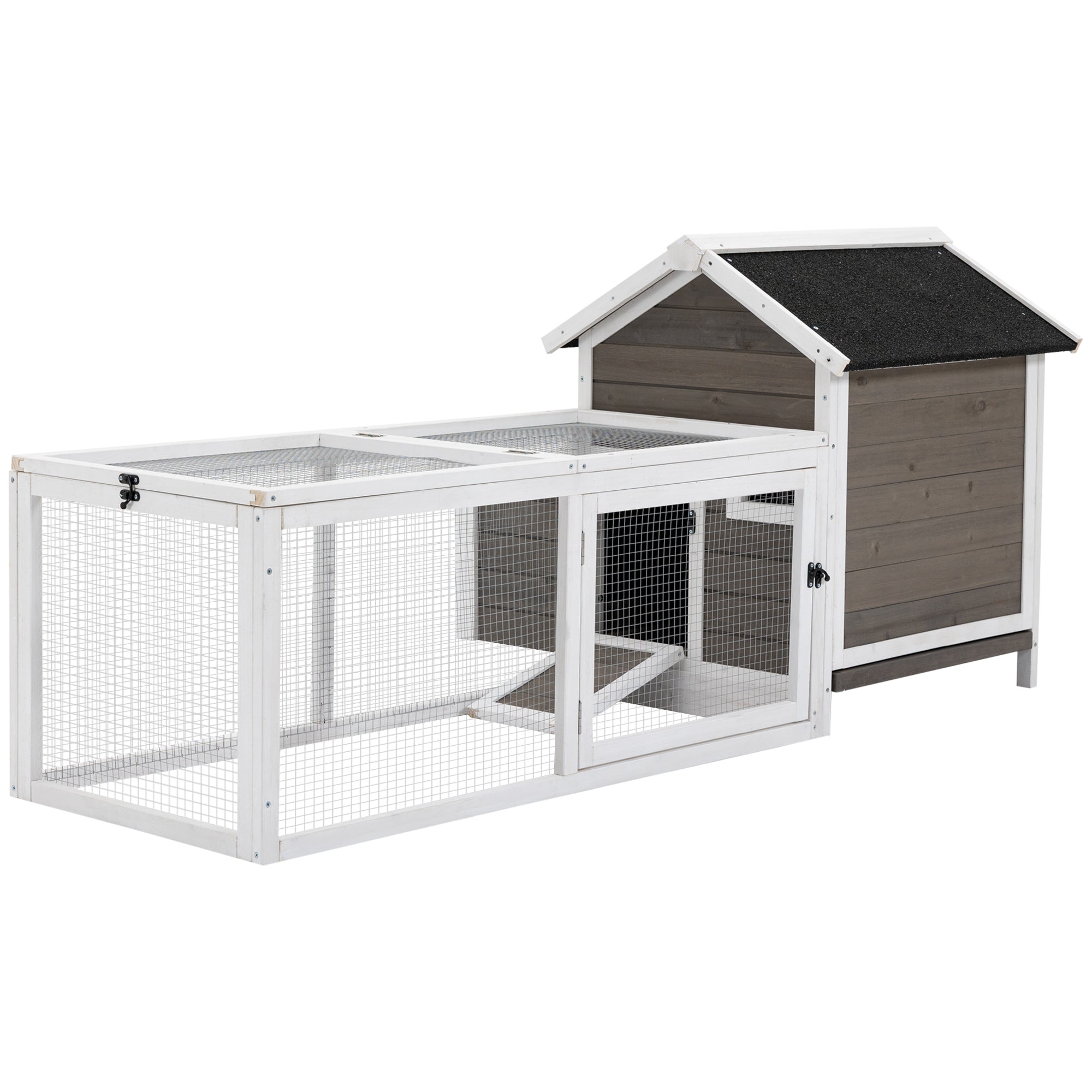 2-Tier Chicken Coop, Wooden Hen House, Poultry Habitat Outdoor Backyard with Removable Tray, Nesting Box, Outside Run, Ramp, 180L x 92W x 78H