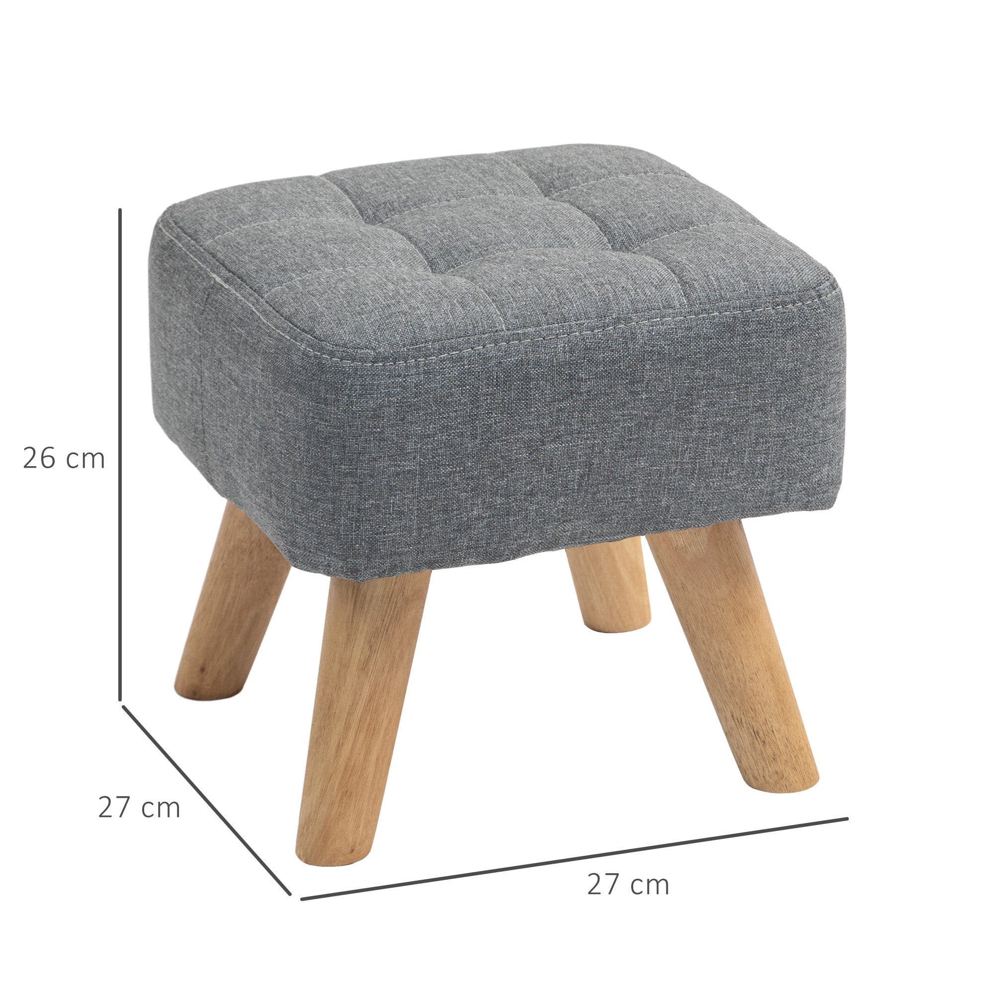 Modern Tufted Footstool, Fabric Foot Stool with Rubber Wood Legs, Padded Seat, for Living Room, Bedroom, Entryway, Grey