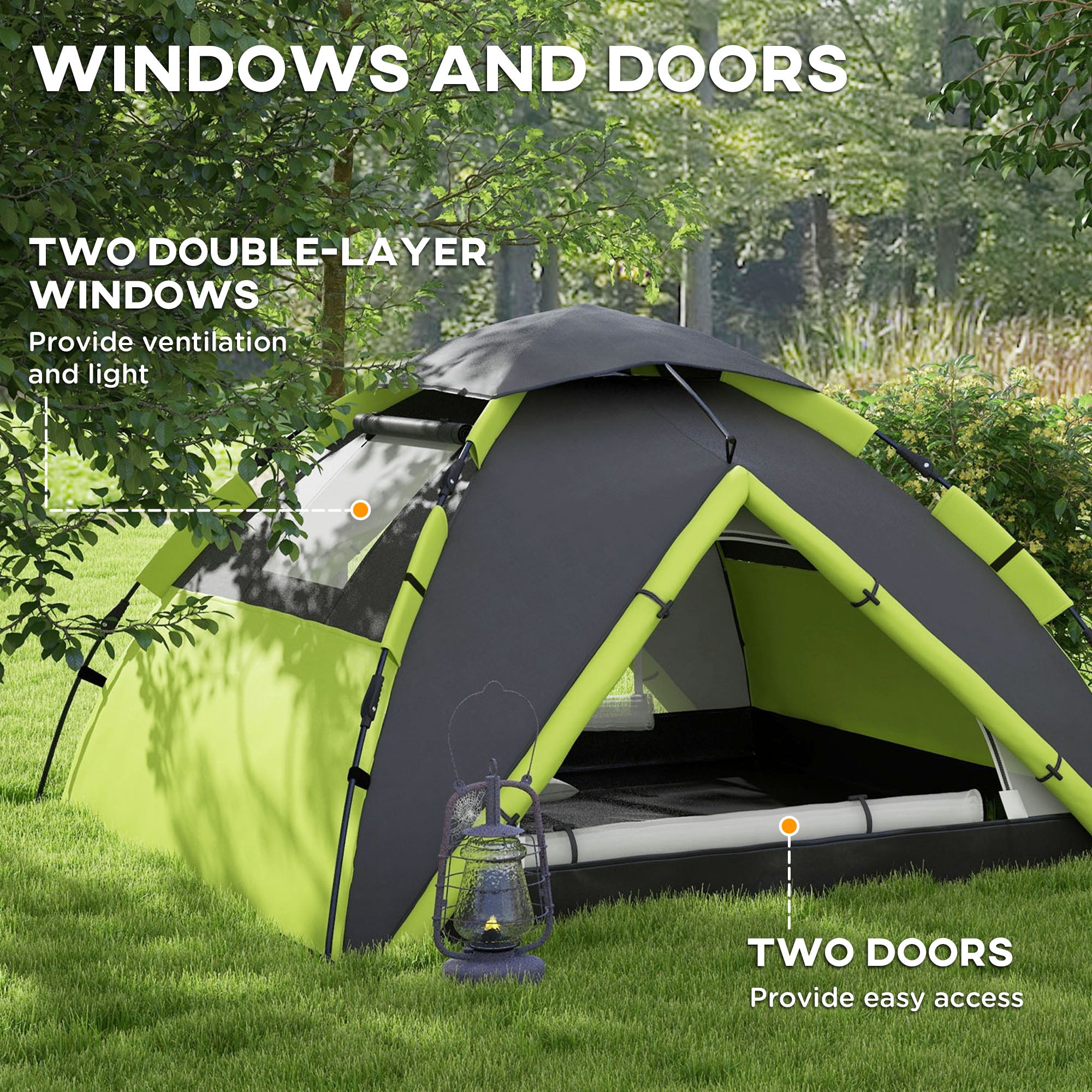 Two-Man One Room Camping Tent, with Accessories - Green