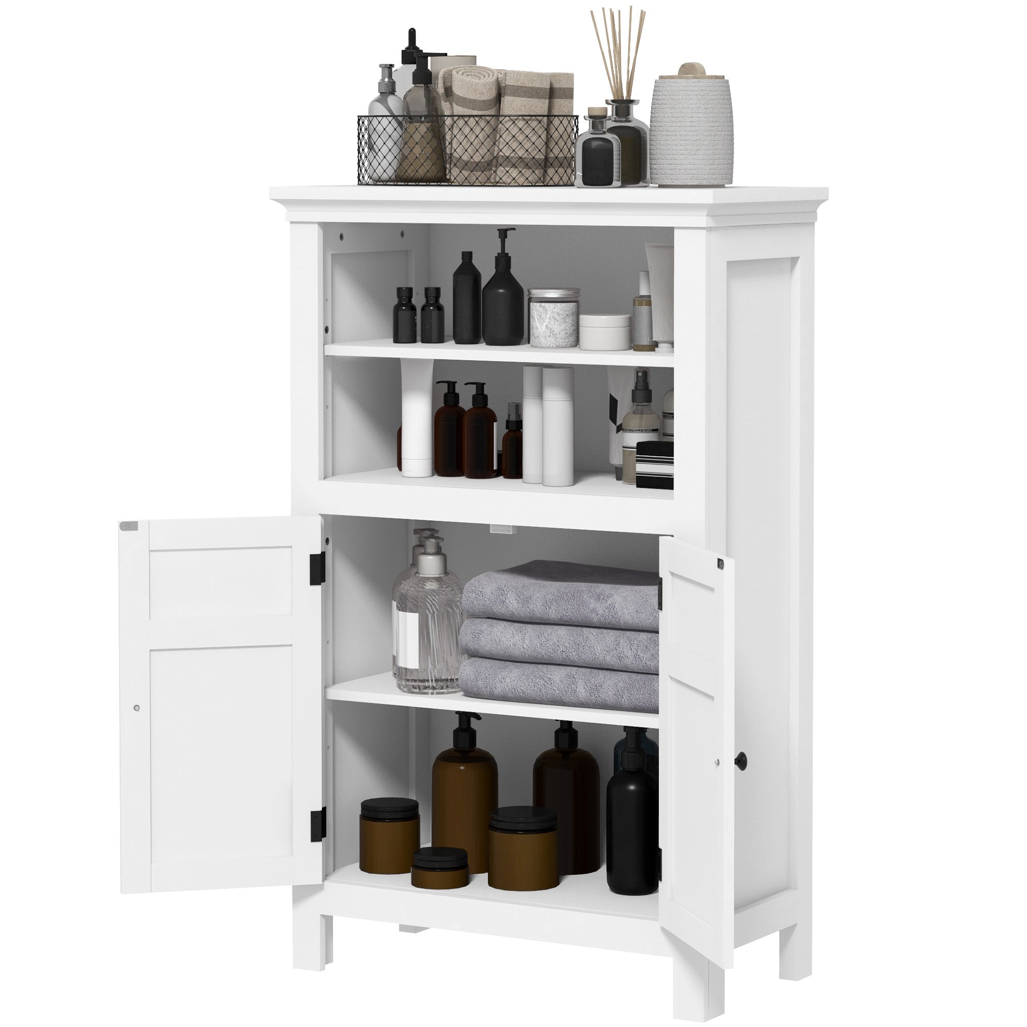 Modern Multi-Storage Bathroom Cabinet with Shelves and Cupboard - White