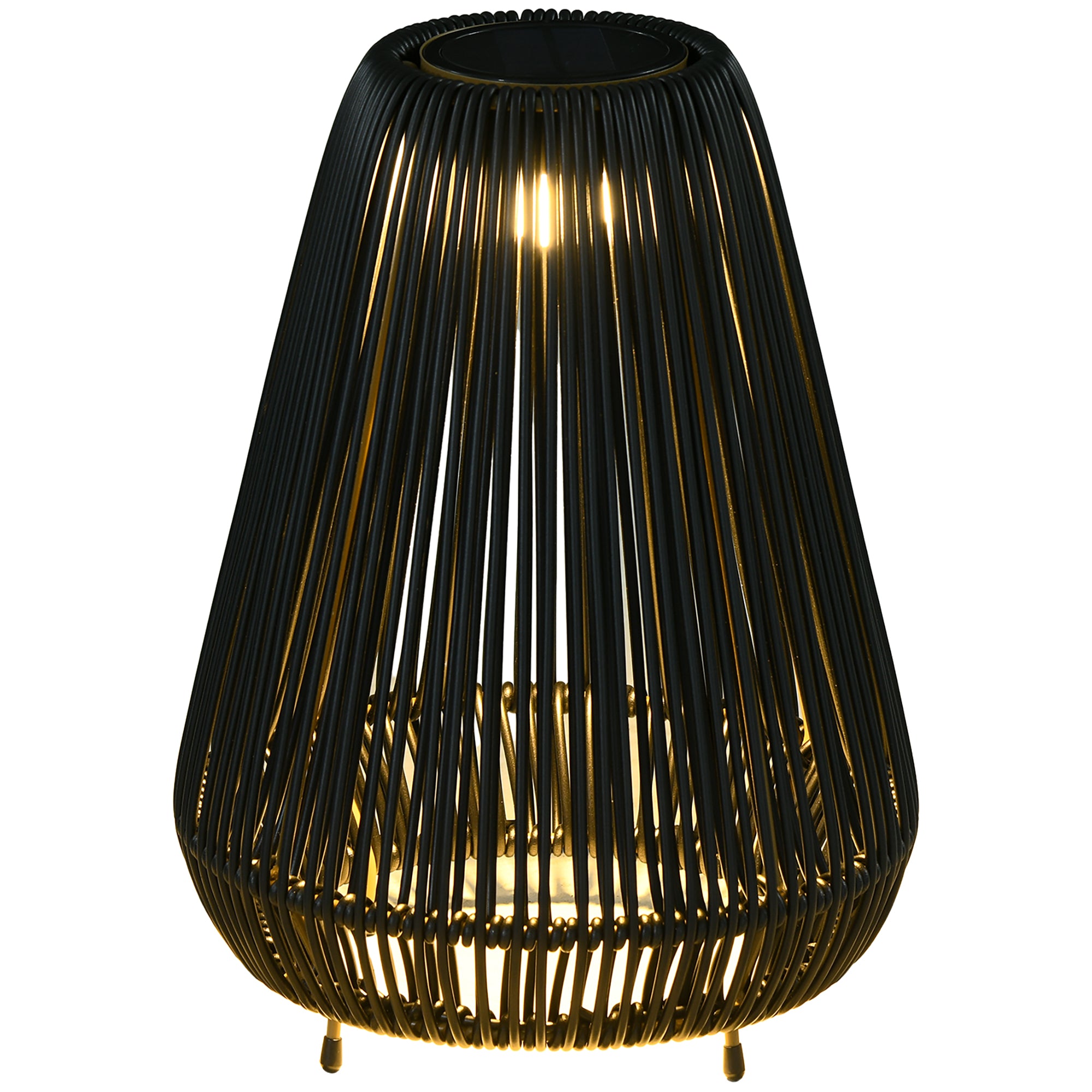 Three-Level Solar Powered Rattan Lamp - Black