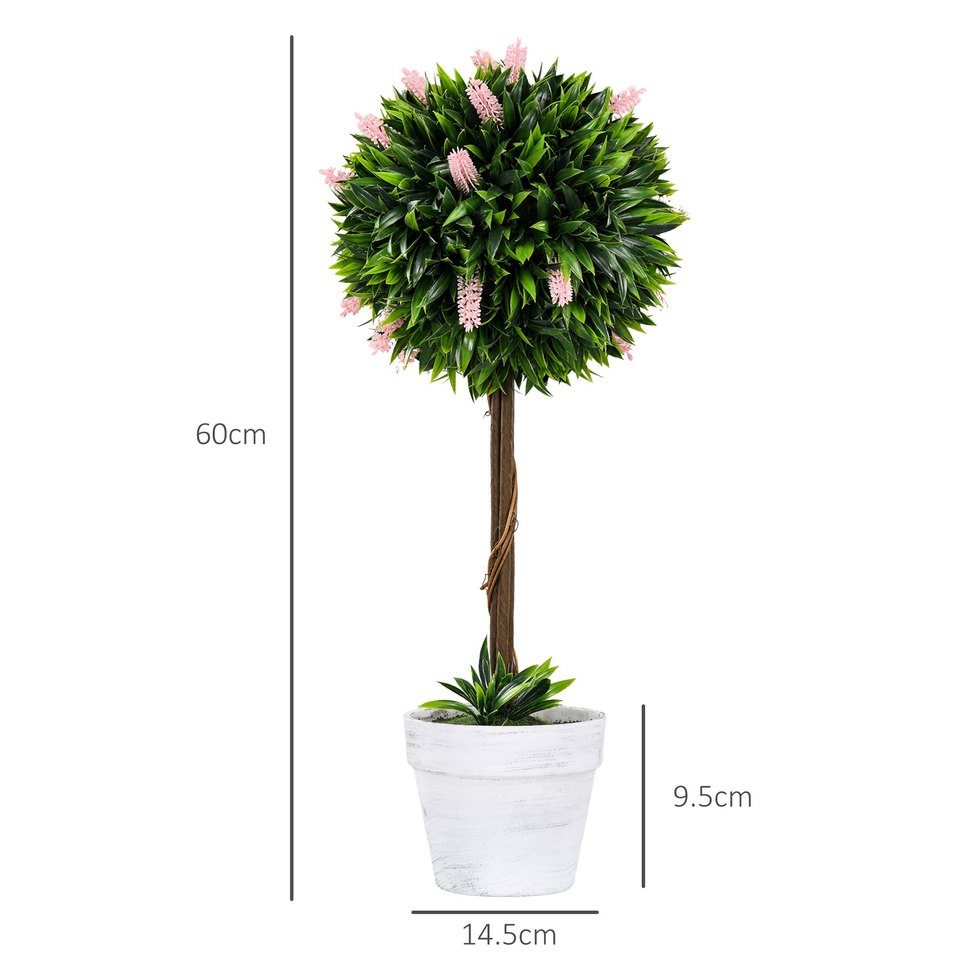 Set of 2 Decorative Artificial Plants Ball Trees with Flower for Home Indoor Outdoor Decor, 60cm ,Pink