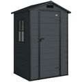 4 x 3 ft Plastic Garden Shed with Floor, Outdoor Storage Shed with Lockable Door, Window and Vent, Dark Grey