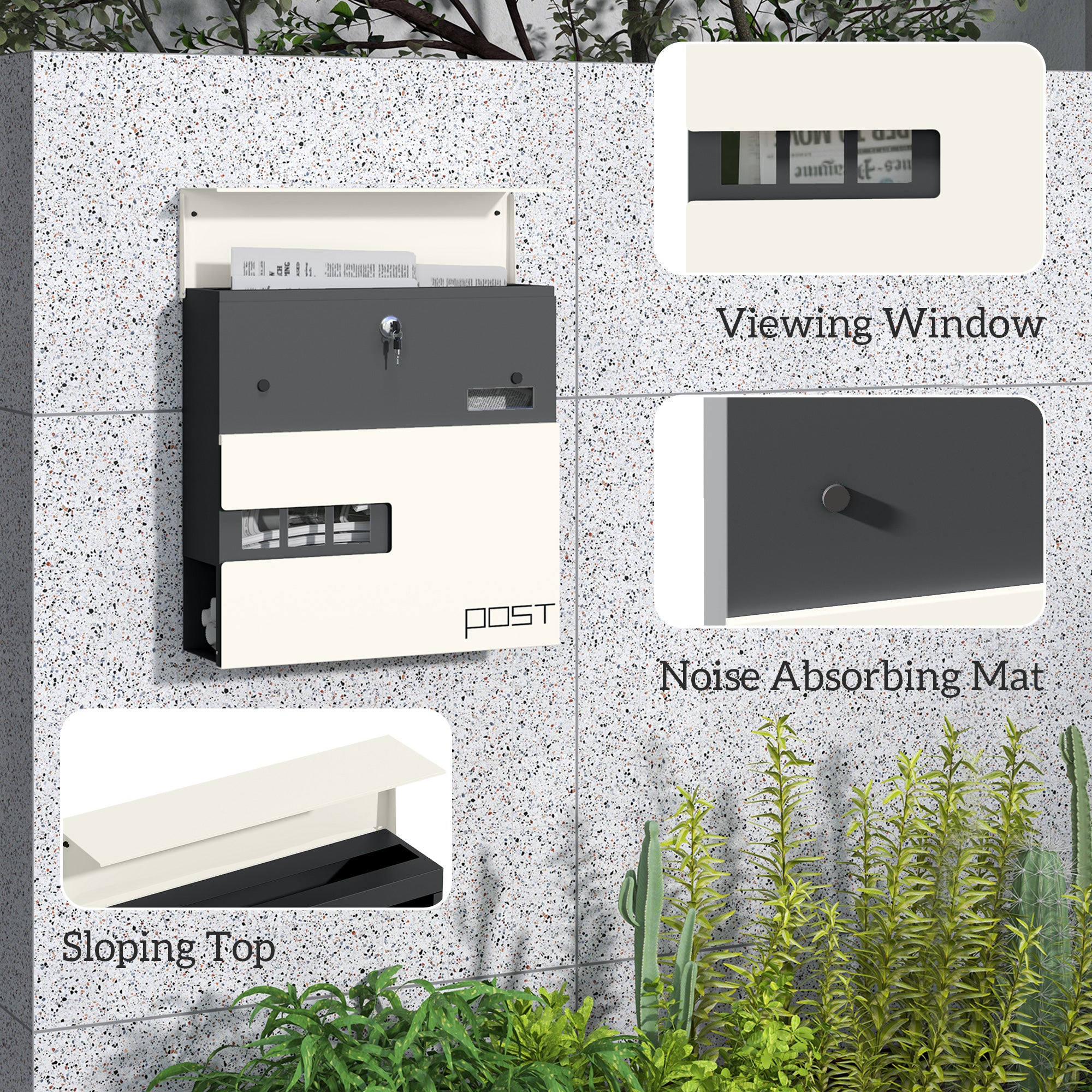 Locking Galvanised Steel Letterbox - White/Black