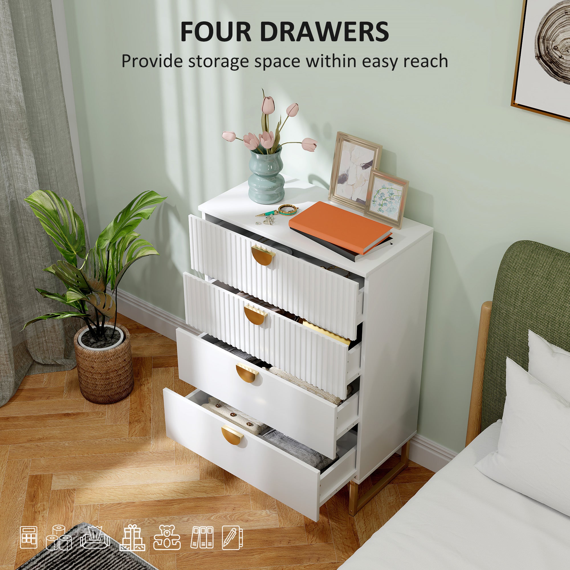 Elegant Chest of Four Drawers - White