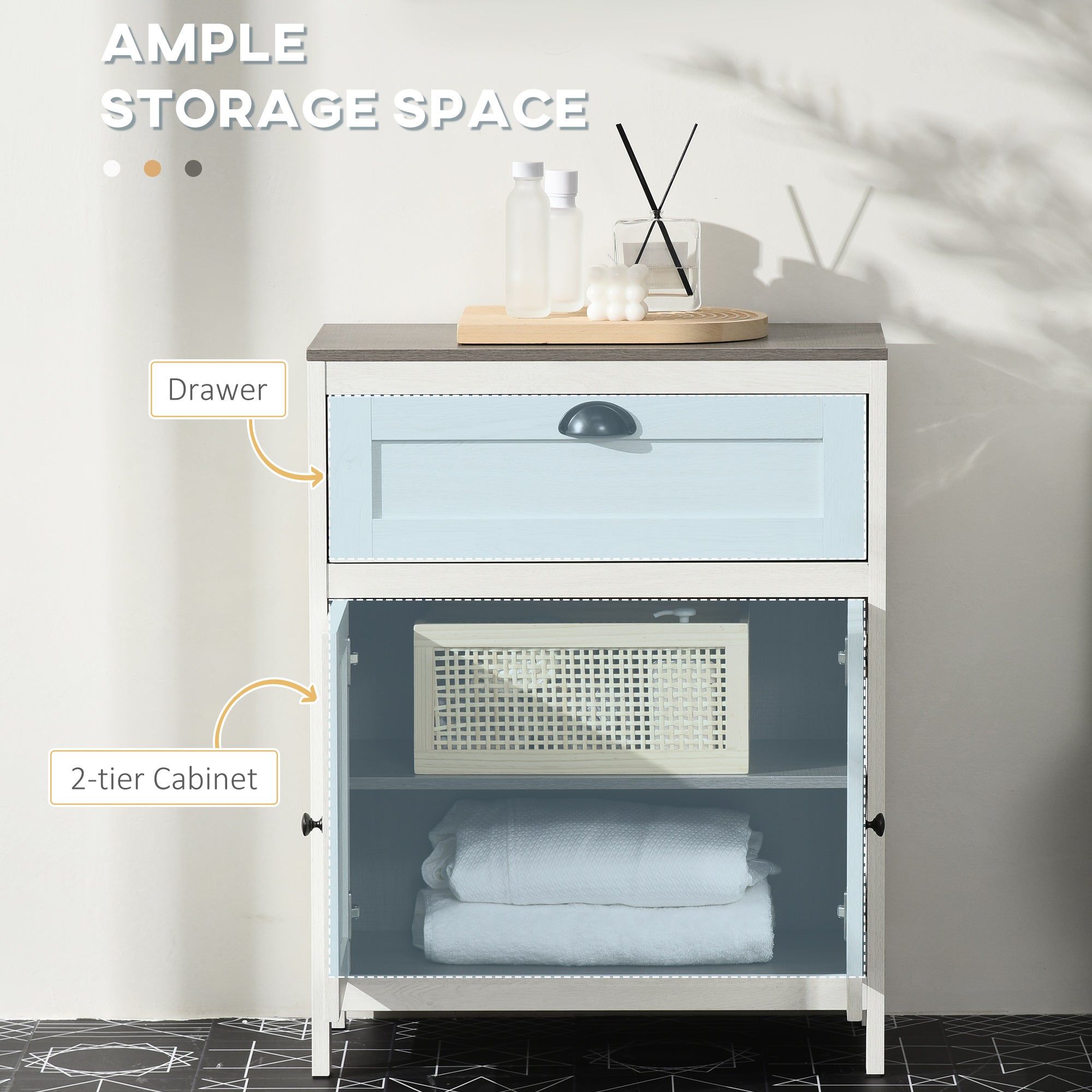 Bathroom Furniture Set with Adjustable Shelves, 6-Tier Tall Bathroom Storage Cabinet, Floor Cabinet with Drawer, Under Sink Cabinet, Antique White