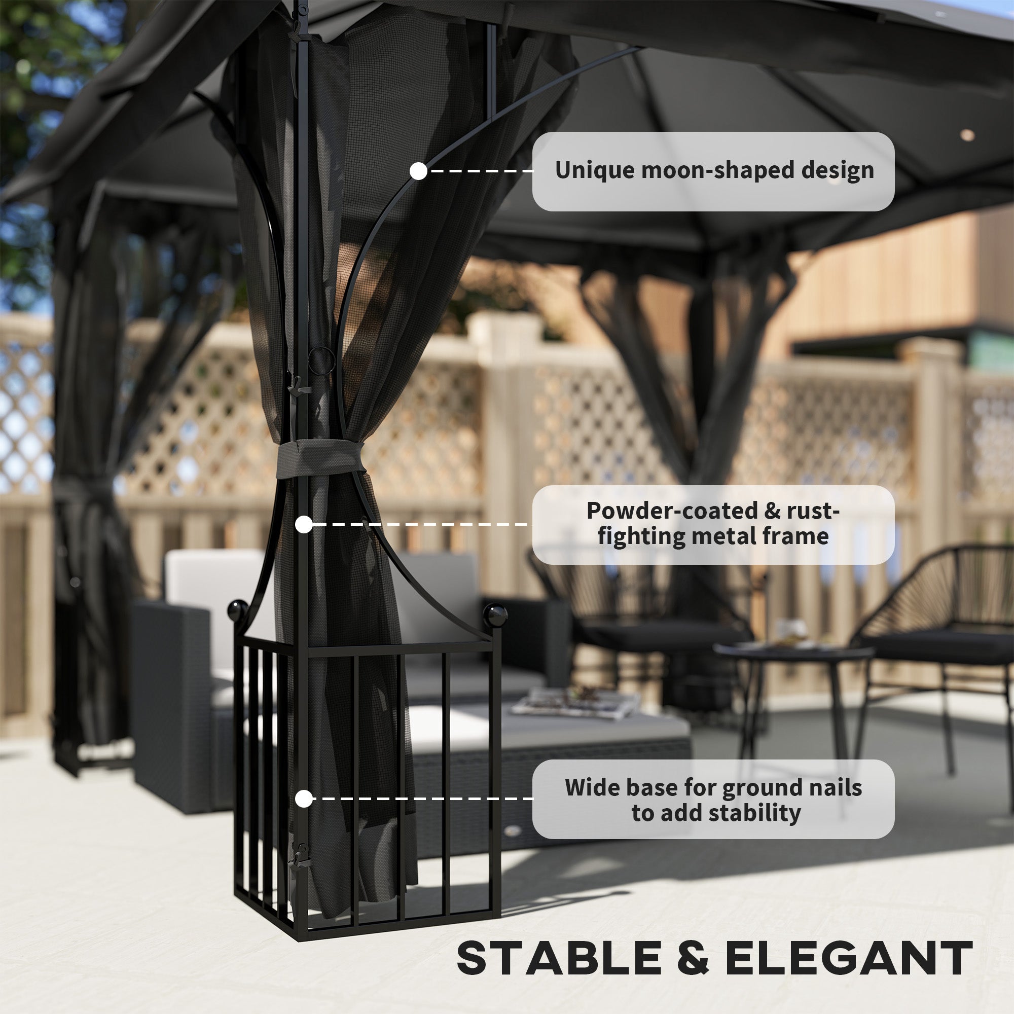 3 x 3 Metre Garden Gazebo with Double Tier Sun Shade - Dark Grey