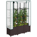 Raised Garden Bed with Trellis and PE Cover 120x40x140 cm - Brown White
