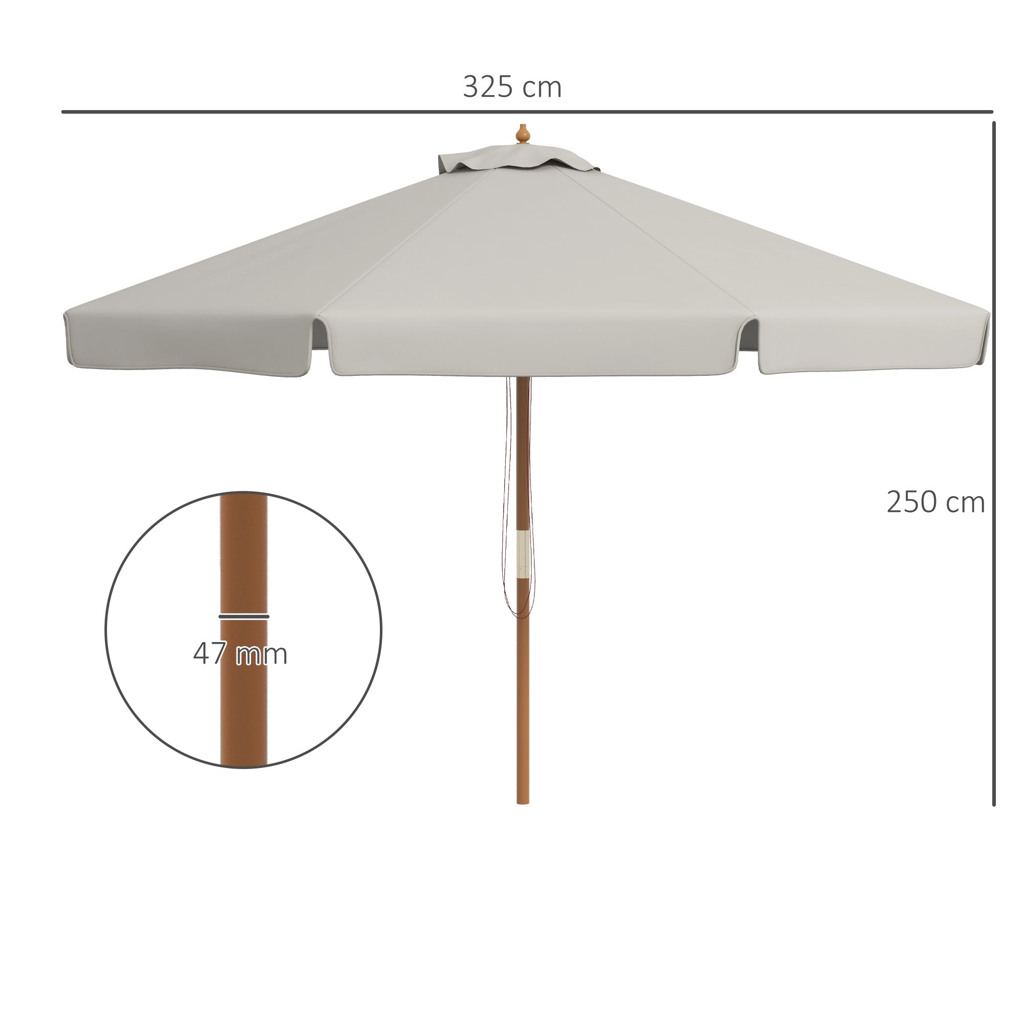 3.3m Elegant Wooden Parasol - Grey