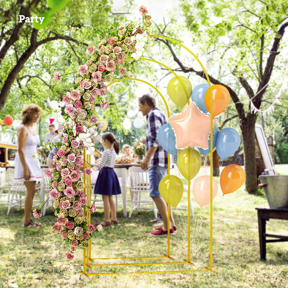 Wedding Arch Frame Set 2.2m, 2m, 1.8m Metal Balloon Arch Stand for Party, Bridal Shower, Graduation - Gold Tone