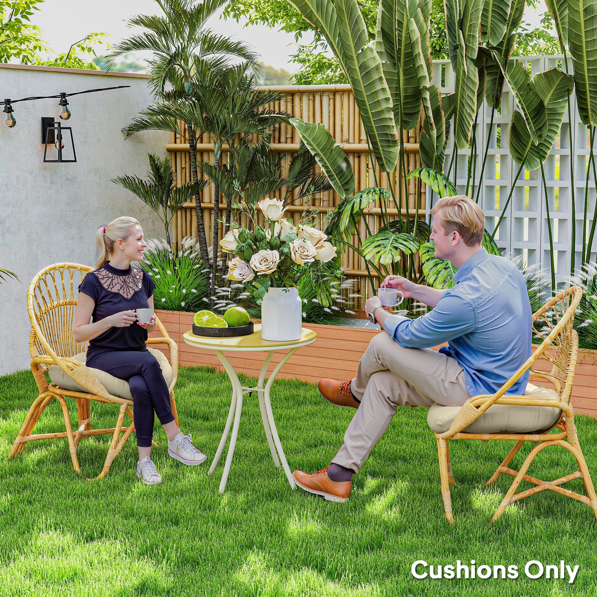 Set of 2 Outdoor Cushions 60cm Beige Cotton Filled UV Protected