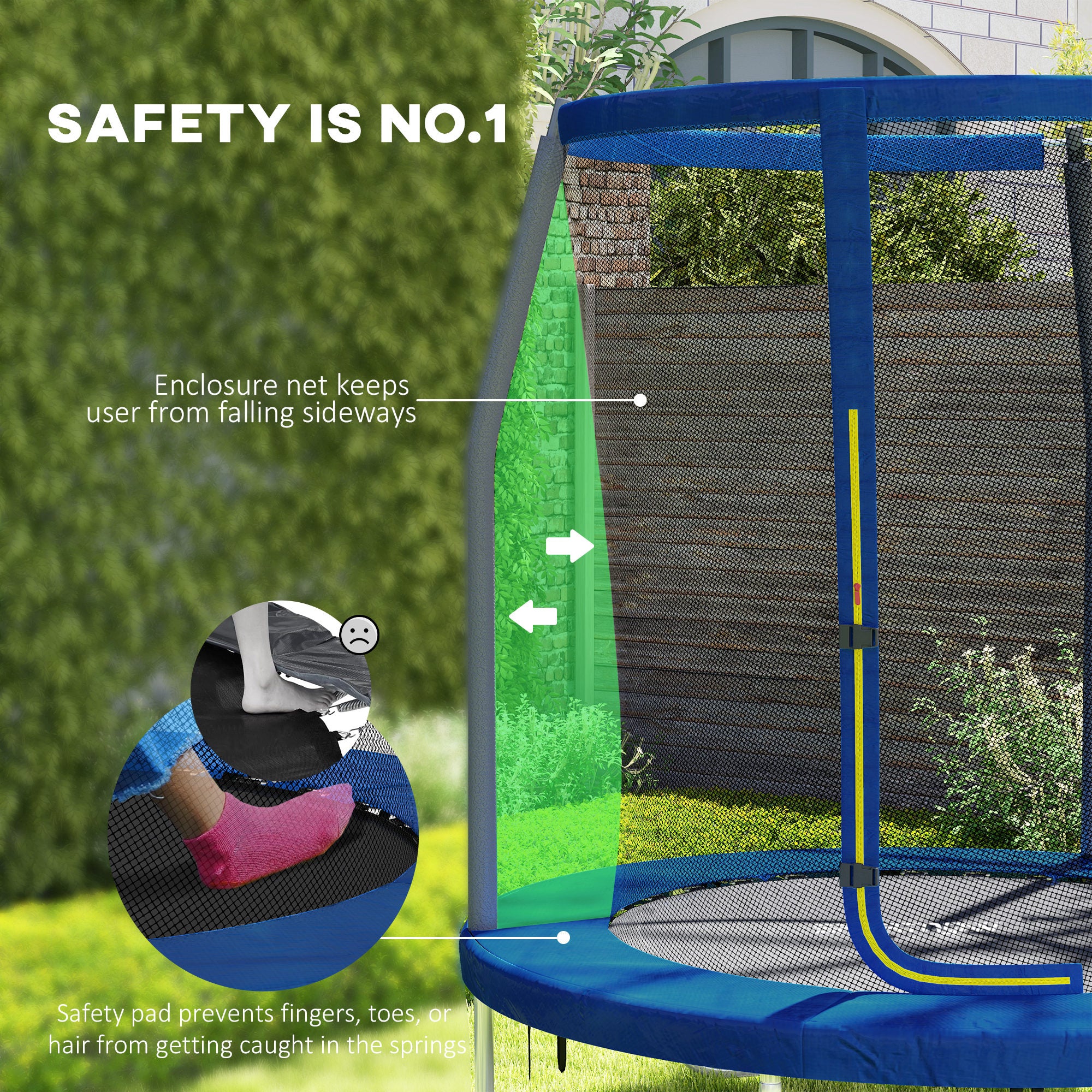 6ft Trampoline with Safety Enclosure Net, Steel Frame Outdoor Trampoline, with Edge, Safety Cover
