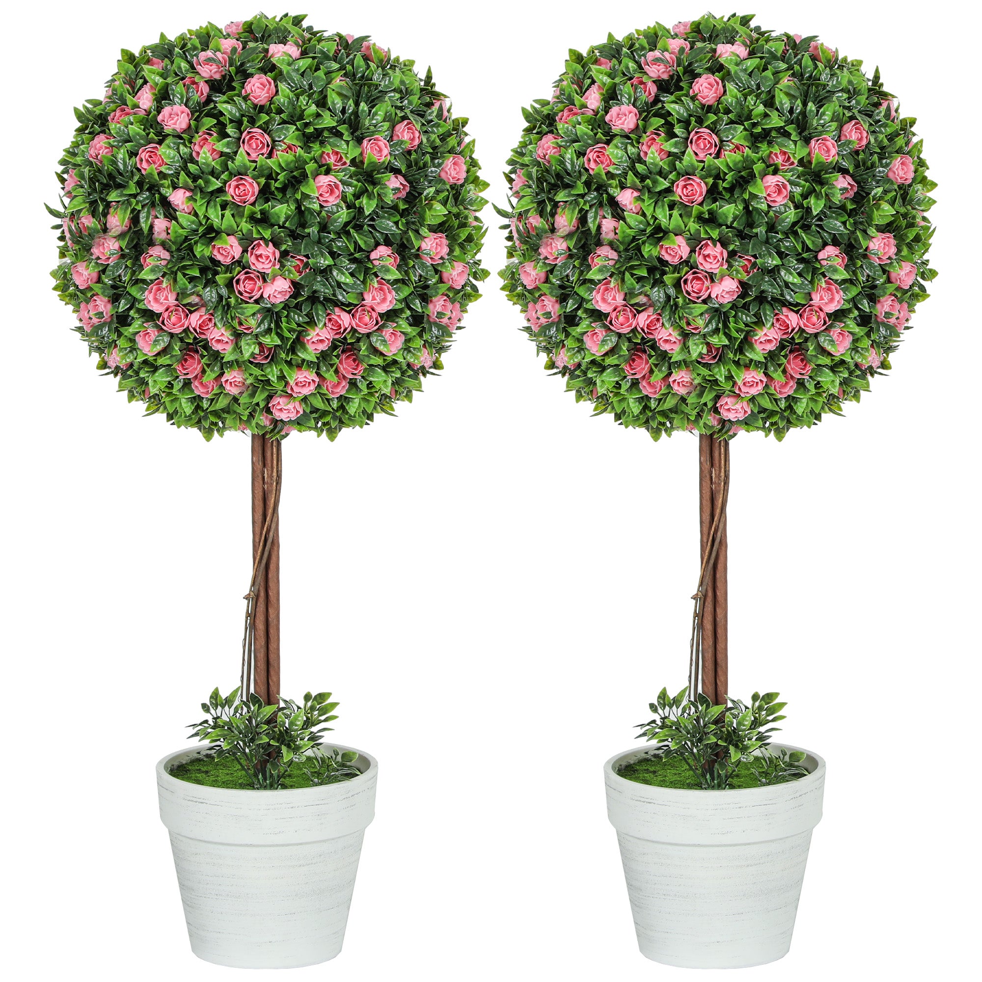 artificial plants in pots uk Pink Ball Topiary Rose Artificial Plants Set of 2 60cm