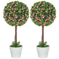 Set of 2 Decorative 60cm Ball Topiary Rose Artificial Plants in Pots - Pink