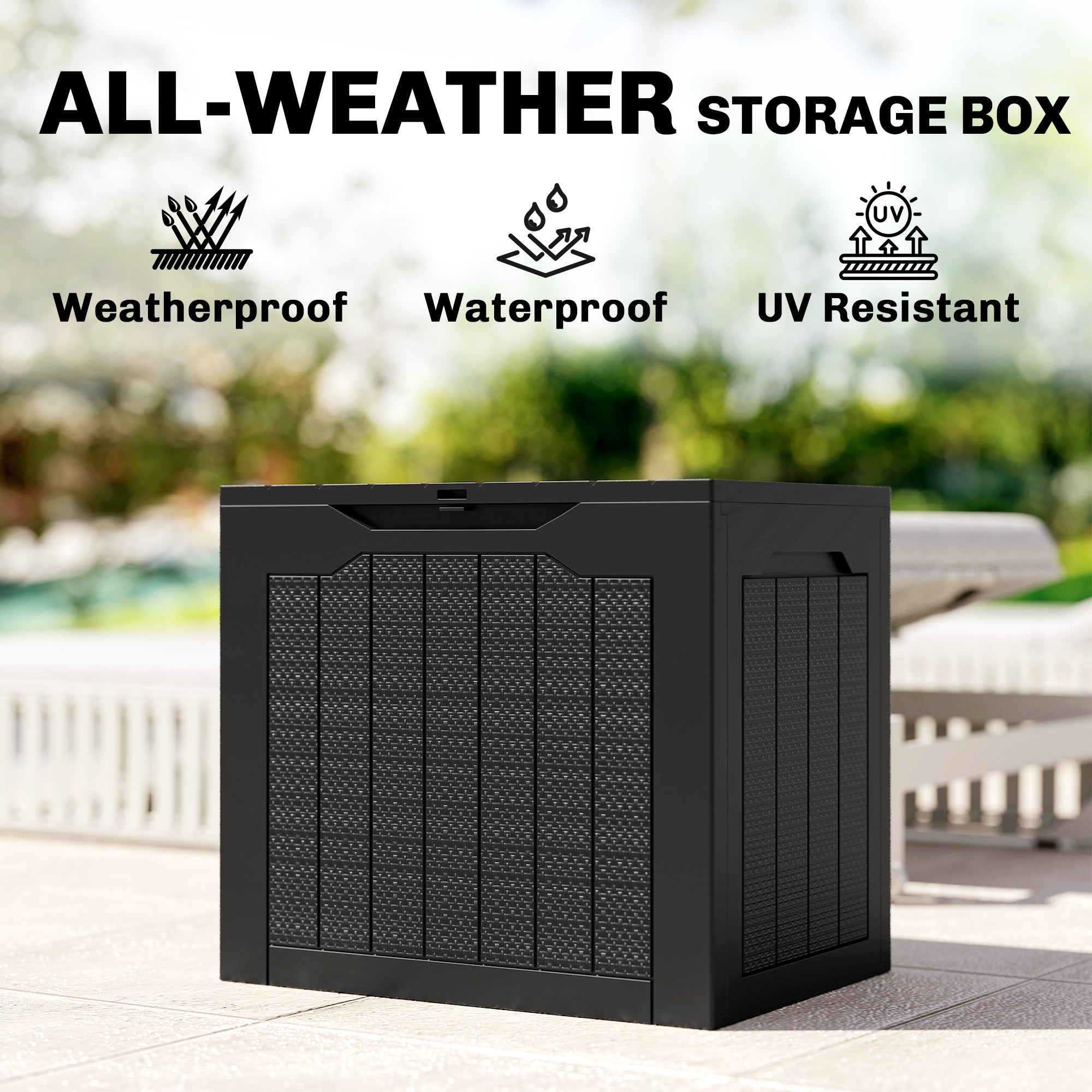 93L Plastic Garden Storage Box, Outdoor Storage Box with Handles, Waterproof Outdoor Storage Container, Black