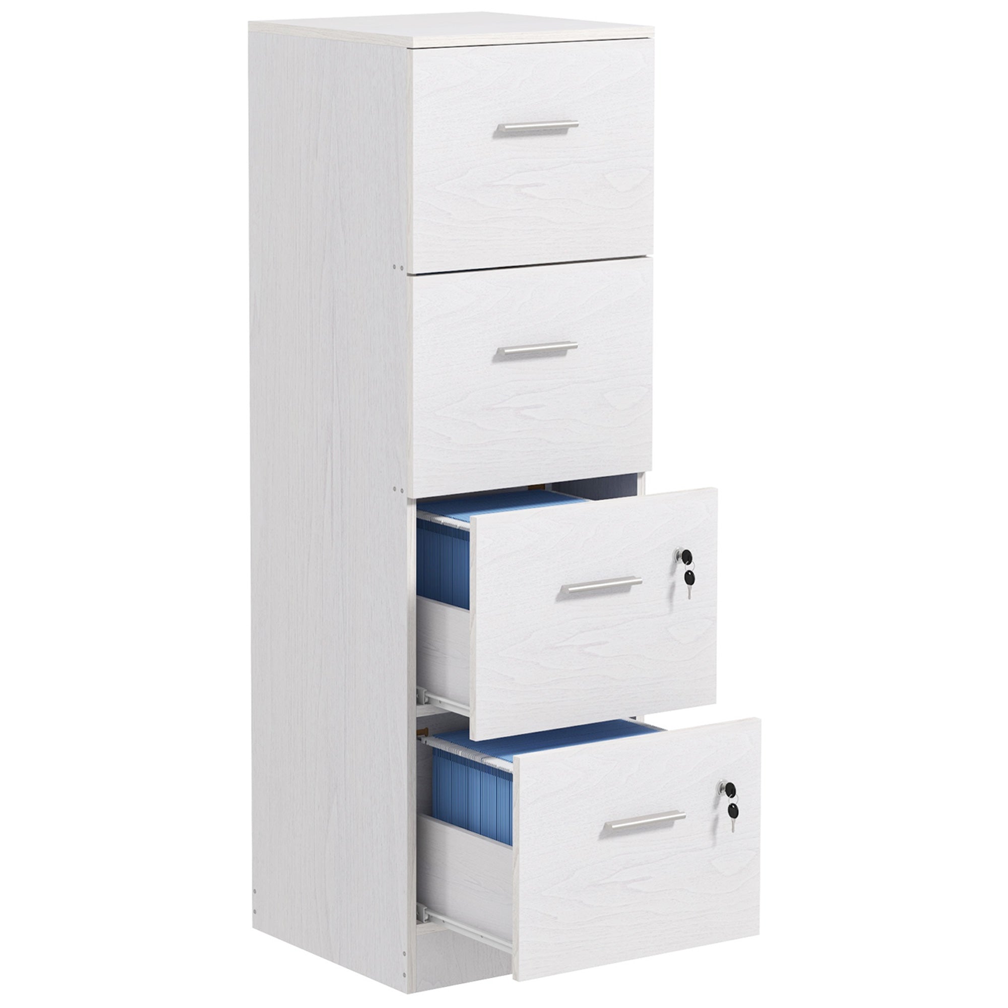 Four-Drawer Lockable Filing Cabinet - White Wood Effect