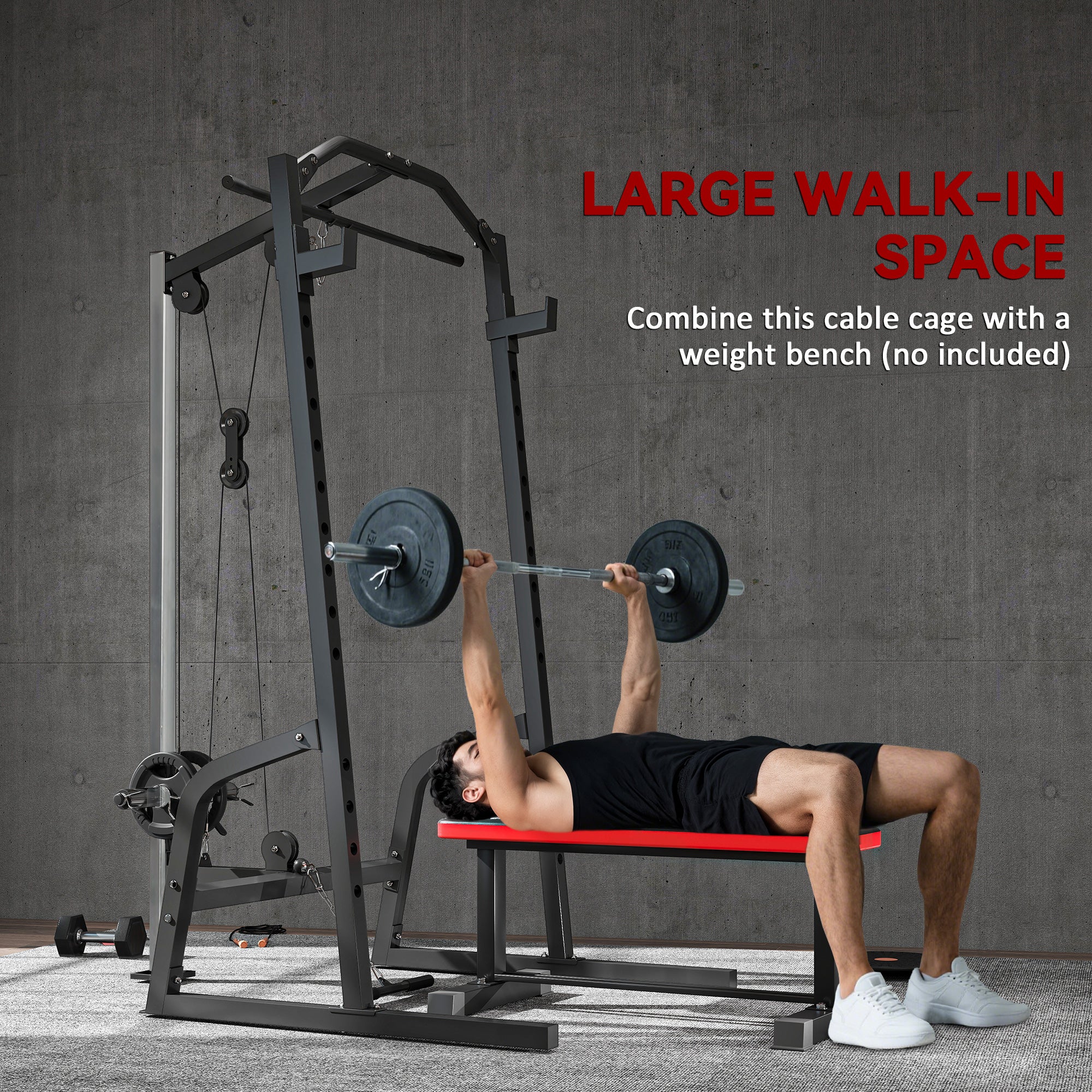 Power Cage Power Rack with 15-Level Squat Rack, Cable Pulley System, Lat Pulldown & Pull Up Bar