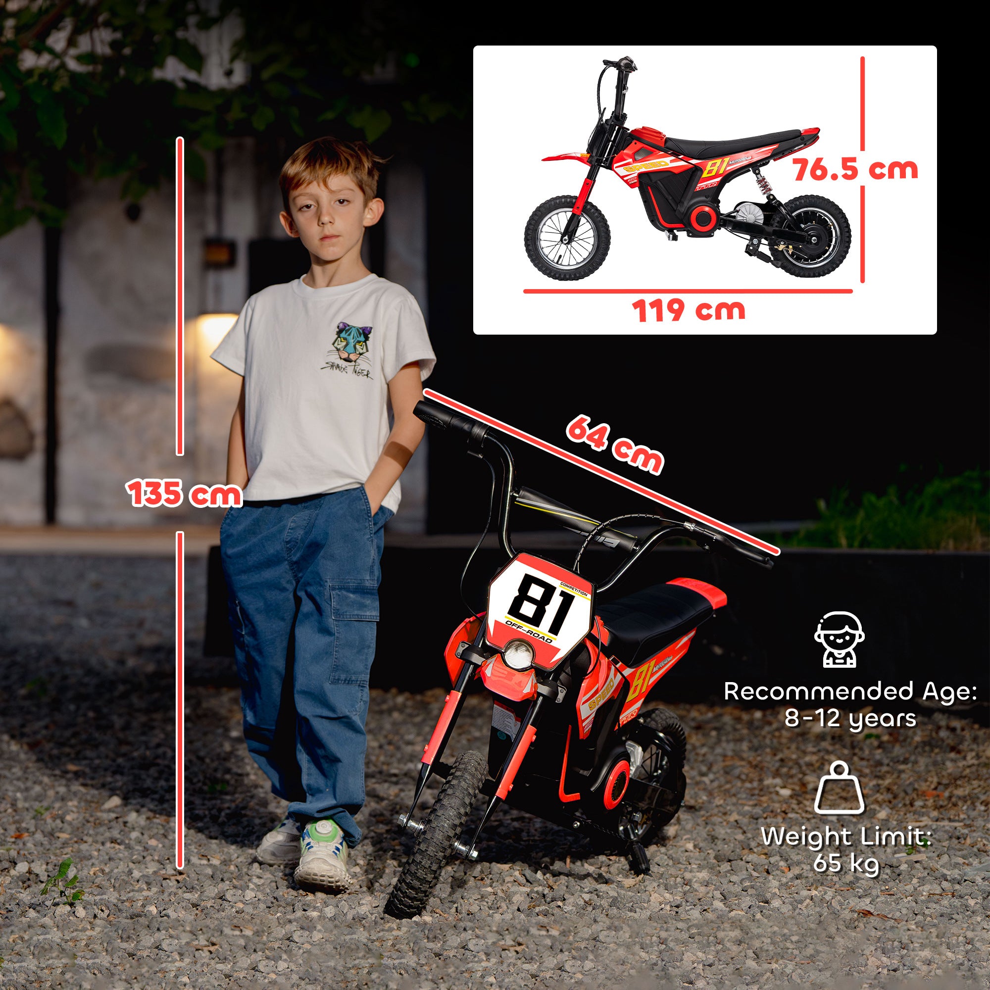 Kids Electric Motorbike 3 Gearboxes Speed Ride on Motorcycle with 41min Ranges - Red